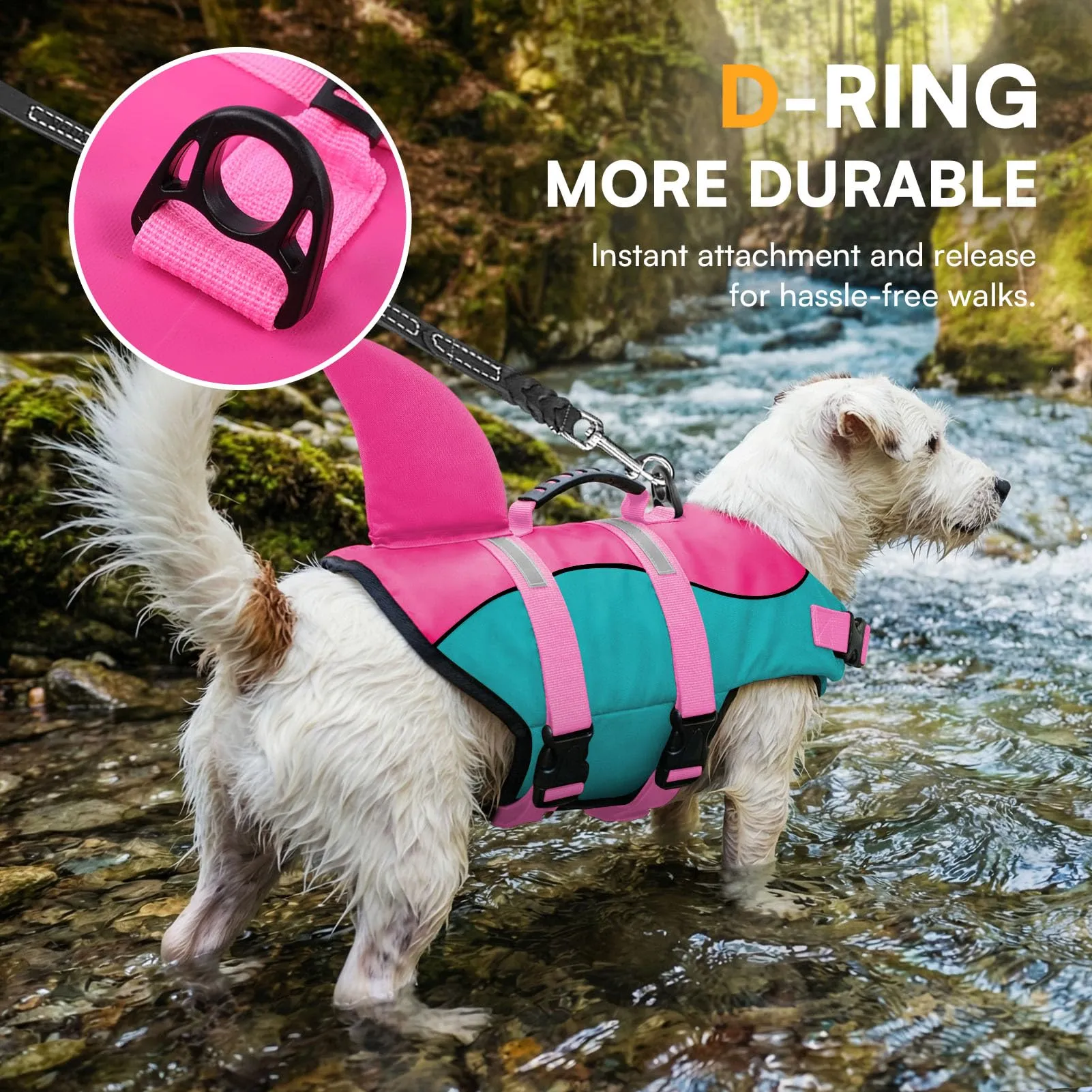Queenmore Giubbotto Salvagente per Cani Ripstop Design Squalo, Pavone, 2XL - immagine 4