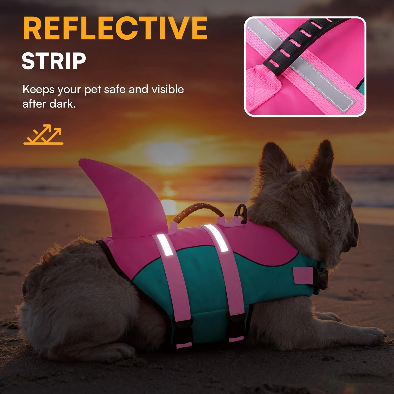 Queenmore Giubbotto Salvagente per Cani Ripstop Design Squalo, Pavone, 2XL - immagine 5
