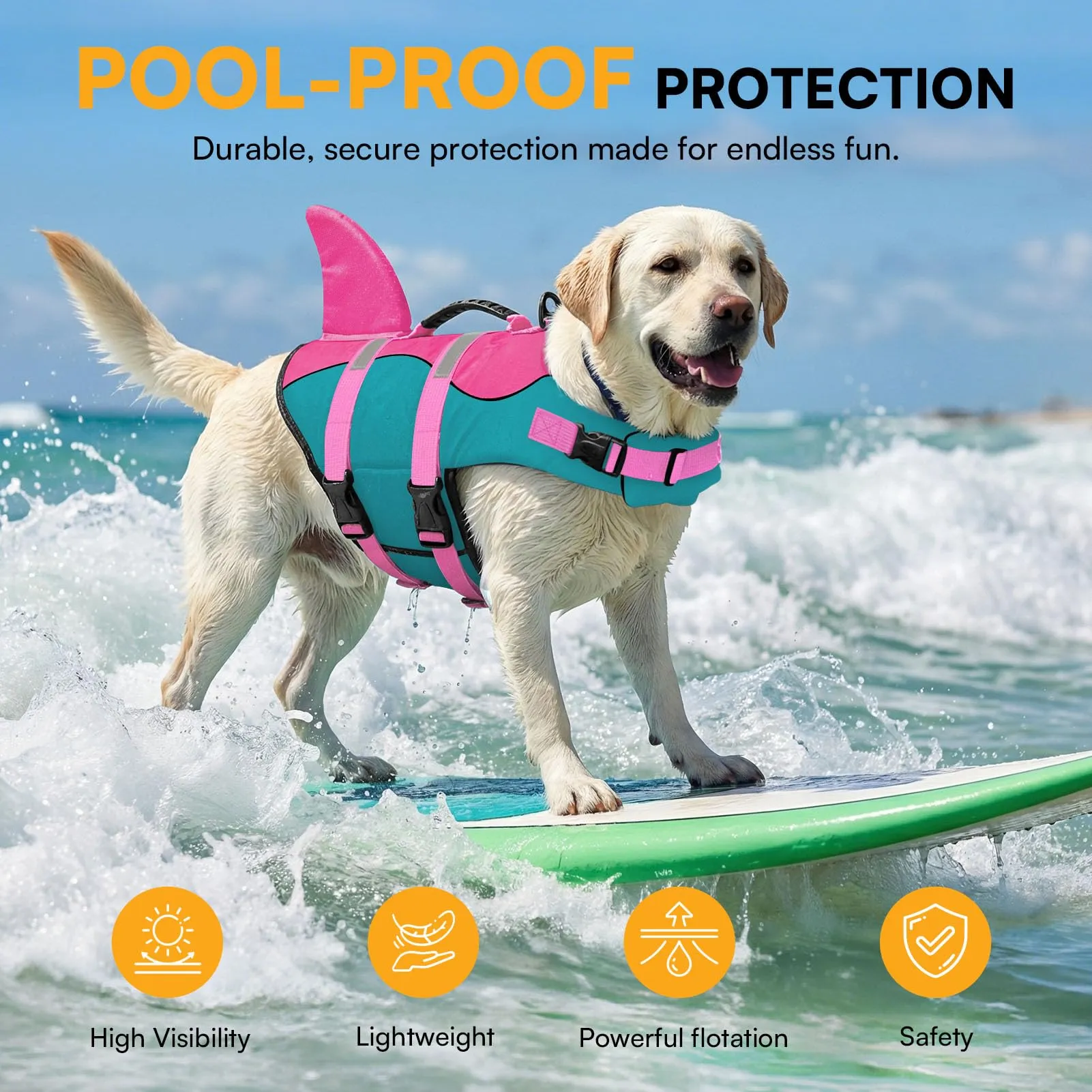 Queenmore Giubbotto Salvagente per Cani Ripstop Design Squalo, Pavone, 2XL - immagine 7