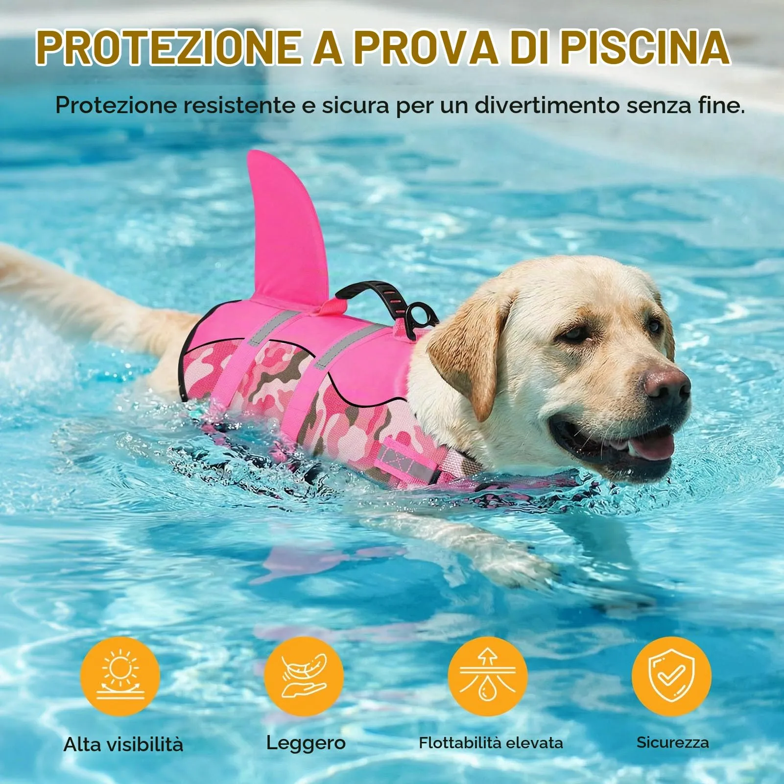 Queenmore Giubbotto di salvataggio per cani a squalo in ripstop, Rosa Mimetico, Taglia L - immagine 7