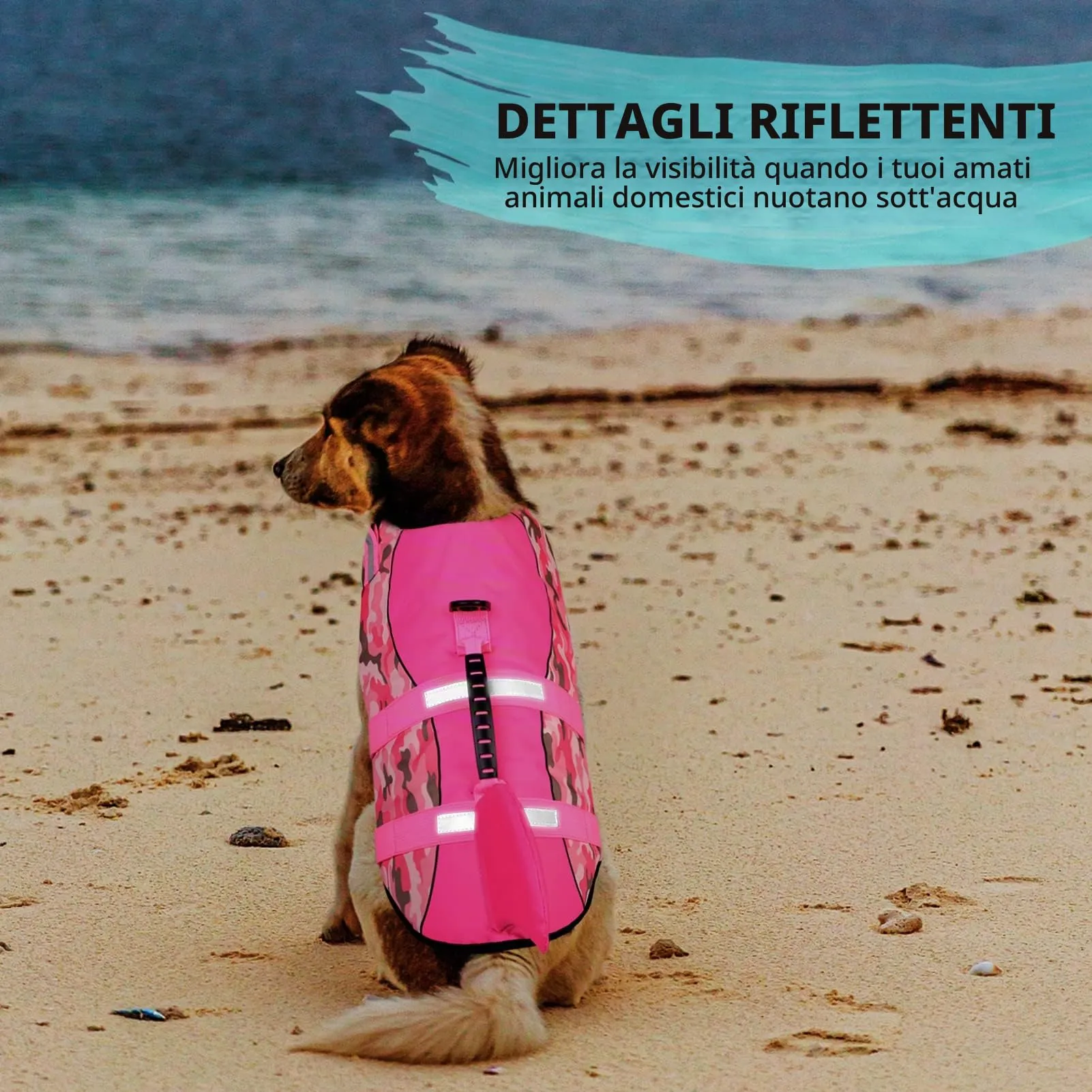 Queenmore Giubbotto di salvataggio per cani a squalo in ripstop, Rosa Mimetico, Taglia L - immagine 8