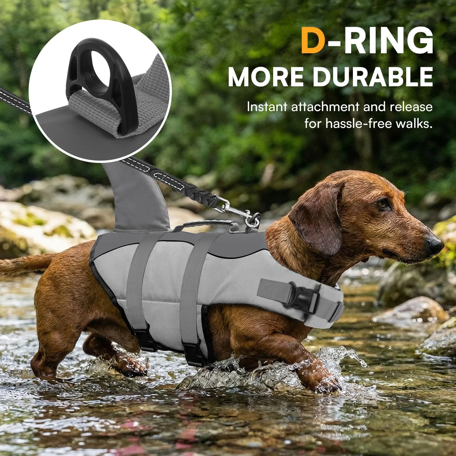 Queenmore Giubbotto di salvataggio per cani Ripstop Shark, Grigio, XS - immagine 4