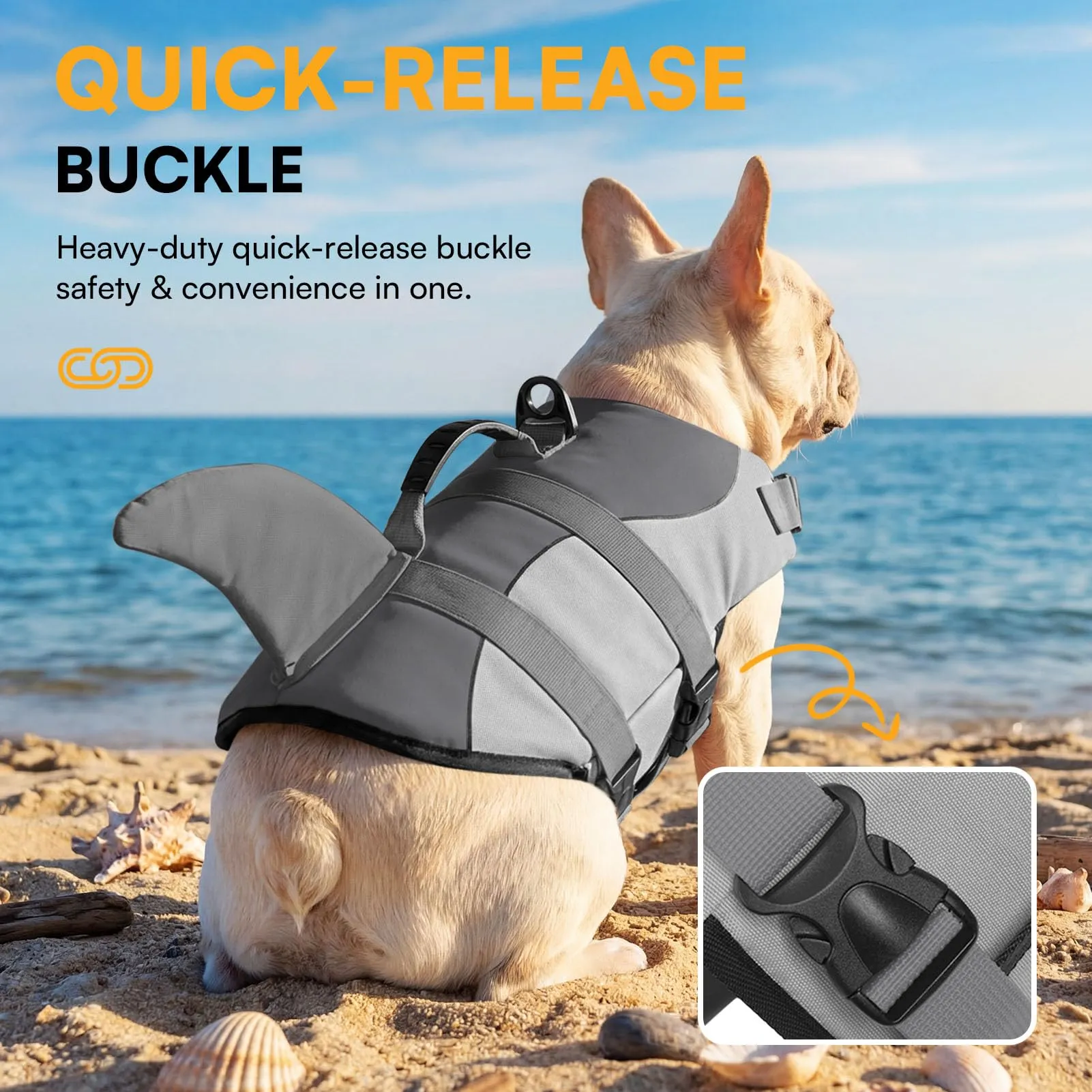 Queenmore Giubbotto di salvataggio per cani Ripstop Shark, Grigio, XS - immagine 5