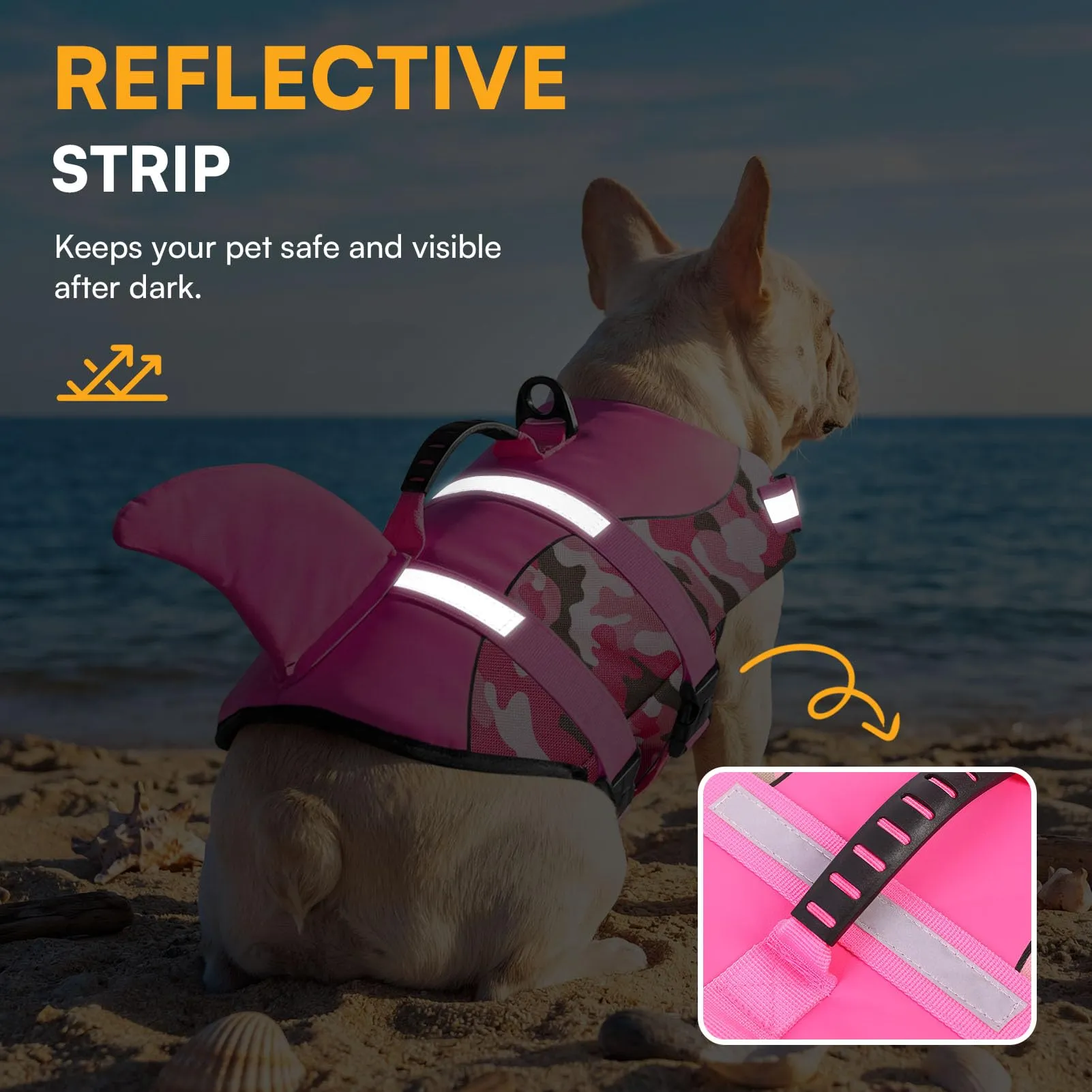 Queenmore Giubbotto di Salvataggio per Cani in Ripstop con Pinna di Squalo, Rosa Mimetico, XXL - immagine 5