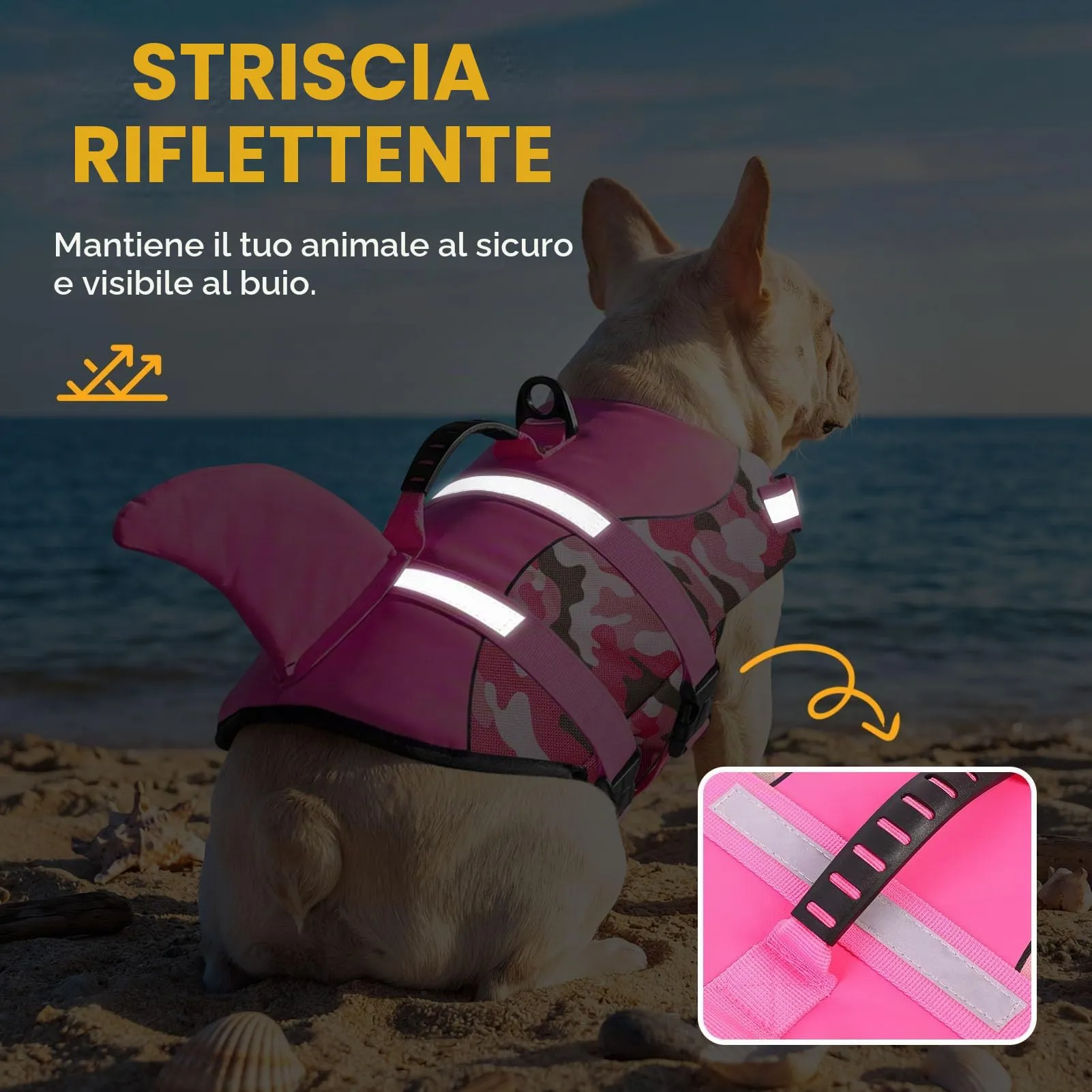 Queenmore Giubbotto di salvataggio per cani ripstop con pinna di squalo, Rosa Mimetico, S - immagine 5