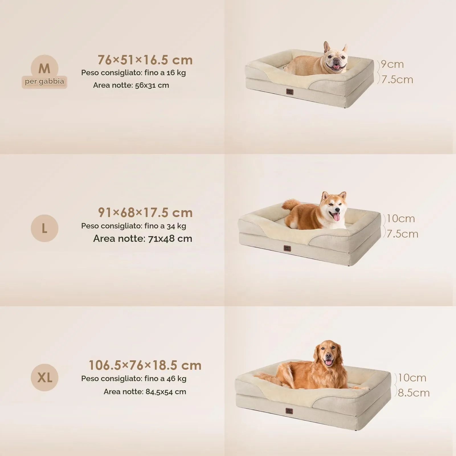 EHEYCIGA Cuccia Cane Interno, Taglia Grande, 91x68x17.5cm, Beige - immagine 5