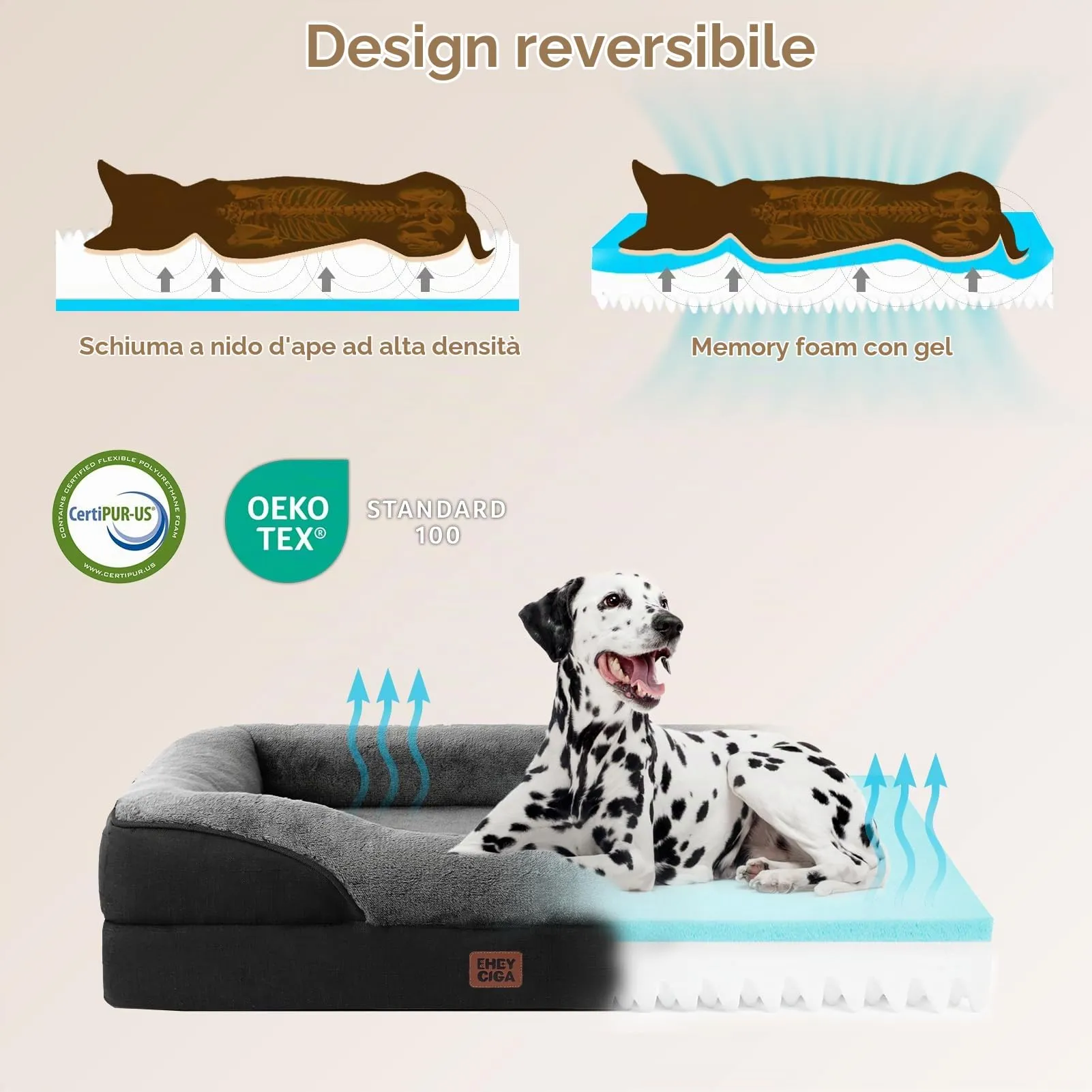 EHEYCIGA Cuccia Cane Interno Taglia Grande, 91x68x17.5cm, Grigio Scuro/Nero - immagine 3