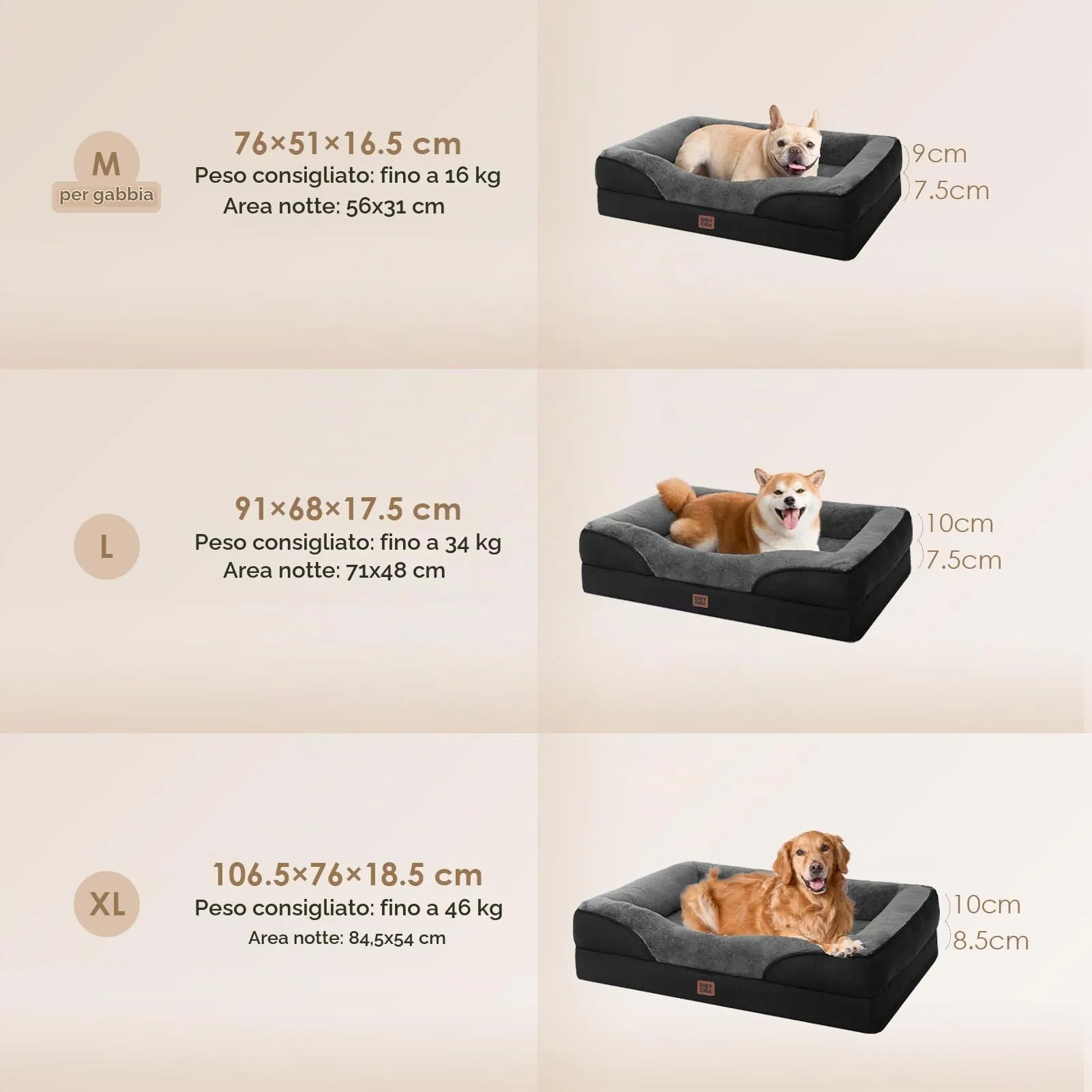 EHEYCIGA Cuccia Cane Interno Taglia Grande, 91x68x17.5cm, Grigio Scuro/Nero - immagine 5