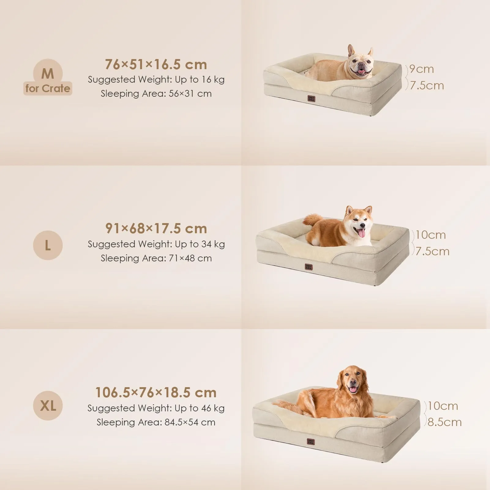 EHEYCIGA Cuccia Cane Interno Taglia Grande, 106.5x76x18.5cm, Beige - immagine 5