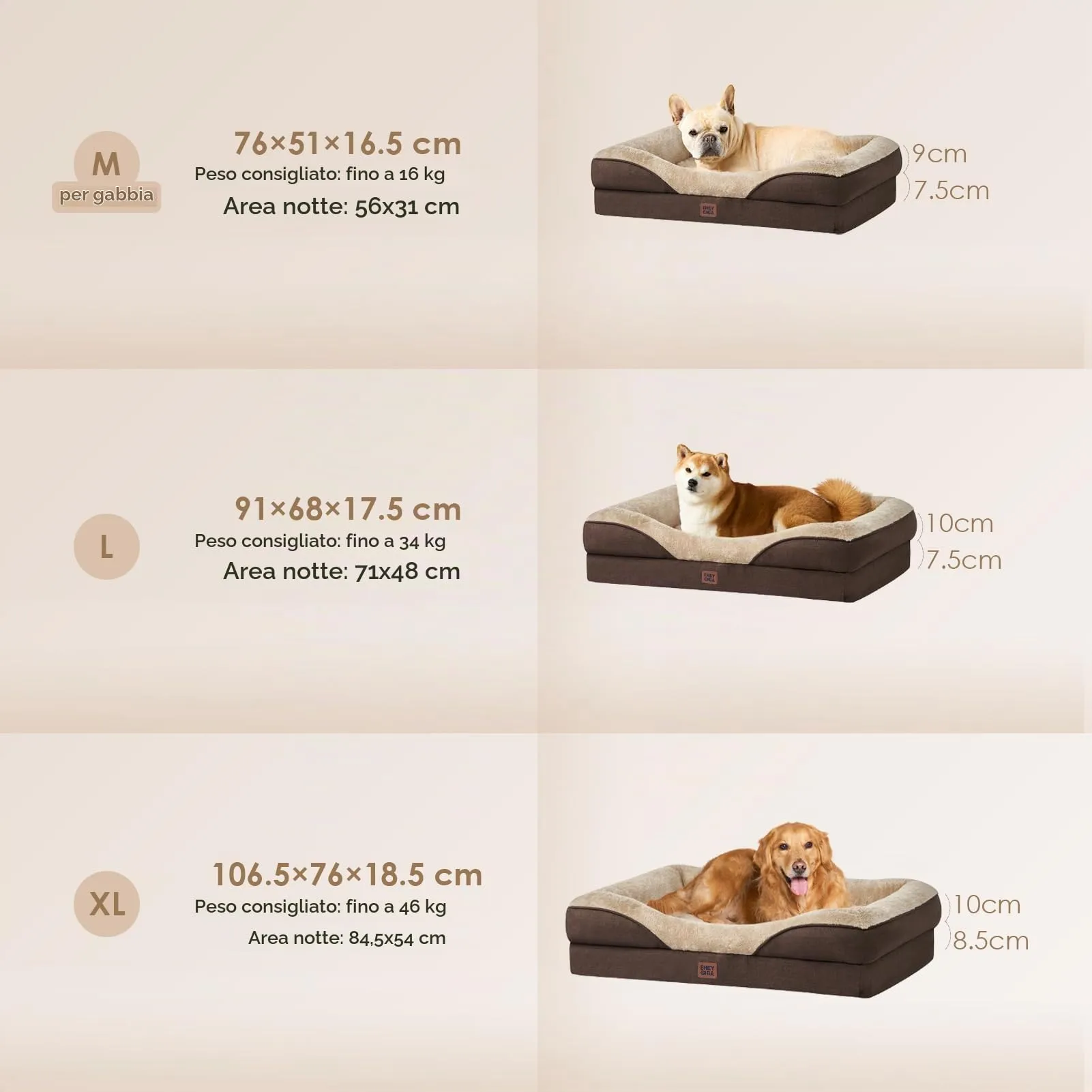 EHEYCIGA Cuccia Cane Interno Taglia Media, 76x51x16.5cm, Marrone - immagine 5