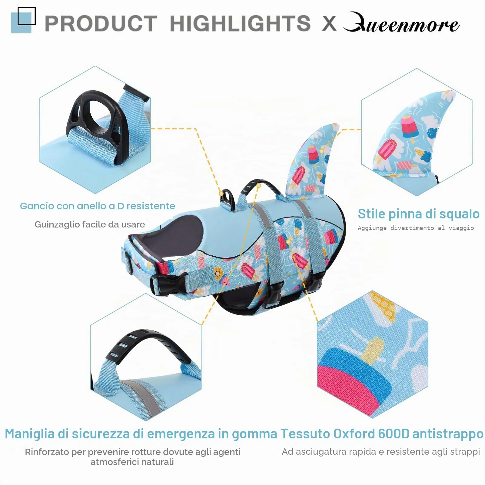 Queenmore Giubbotto Salvagente per Cani Ripstop, Taglia L, Babyblue - immagine 2