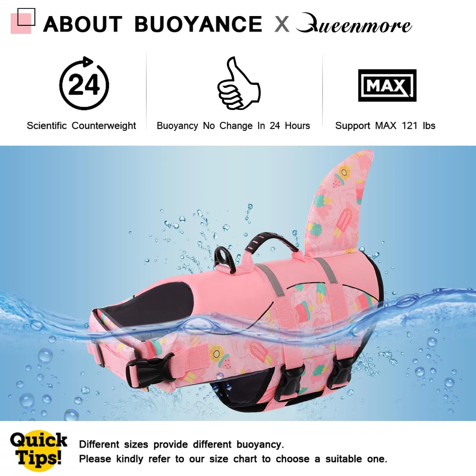 Queenmore Giubbotto Salvagente per Cani, Ripstop, Taglia M, Babyrosa - immagine 5