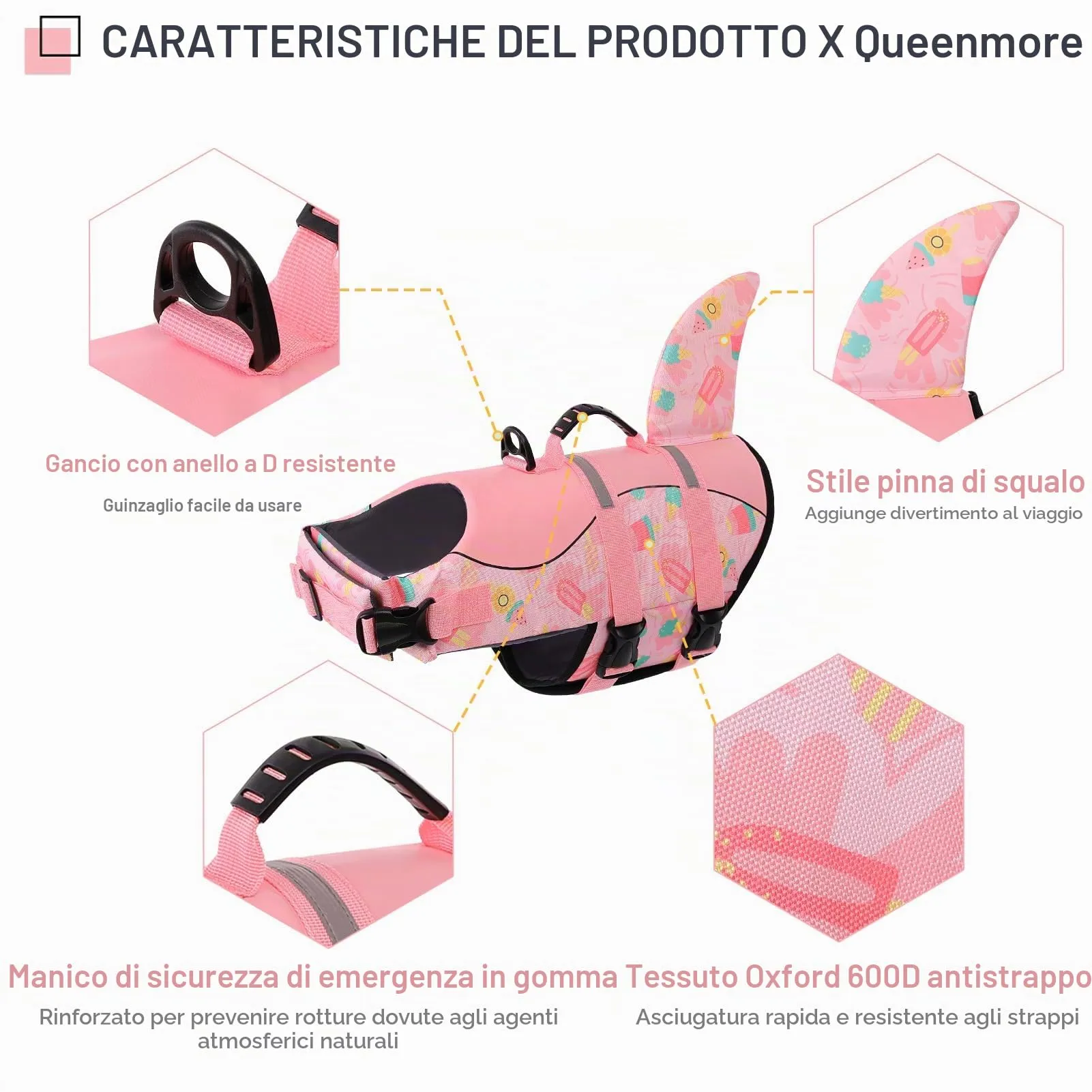 Queenmore Giubbotto Salvagente per Cane, Taglia XL, Babyrosa - immagine 2