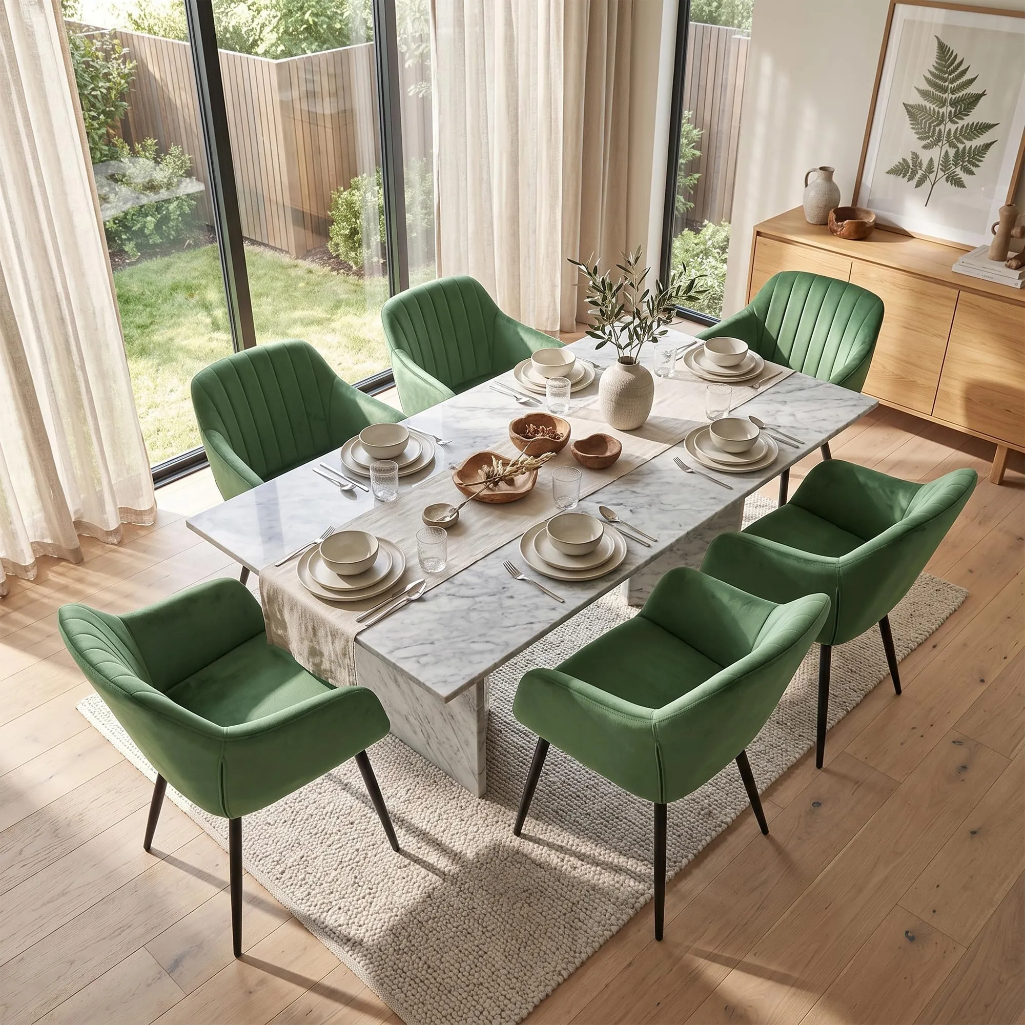 Goeurvant Set di 4 Sedie da Pranzo con Braccioli in Velluto, Gambe in Metallo, Verde Foresta - immagine 5