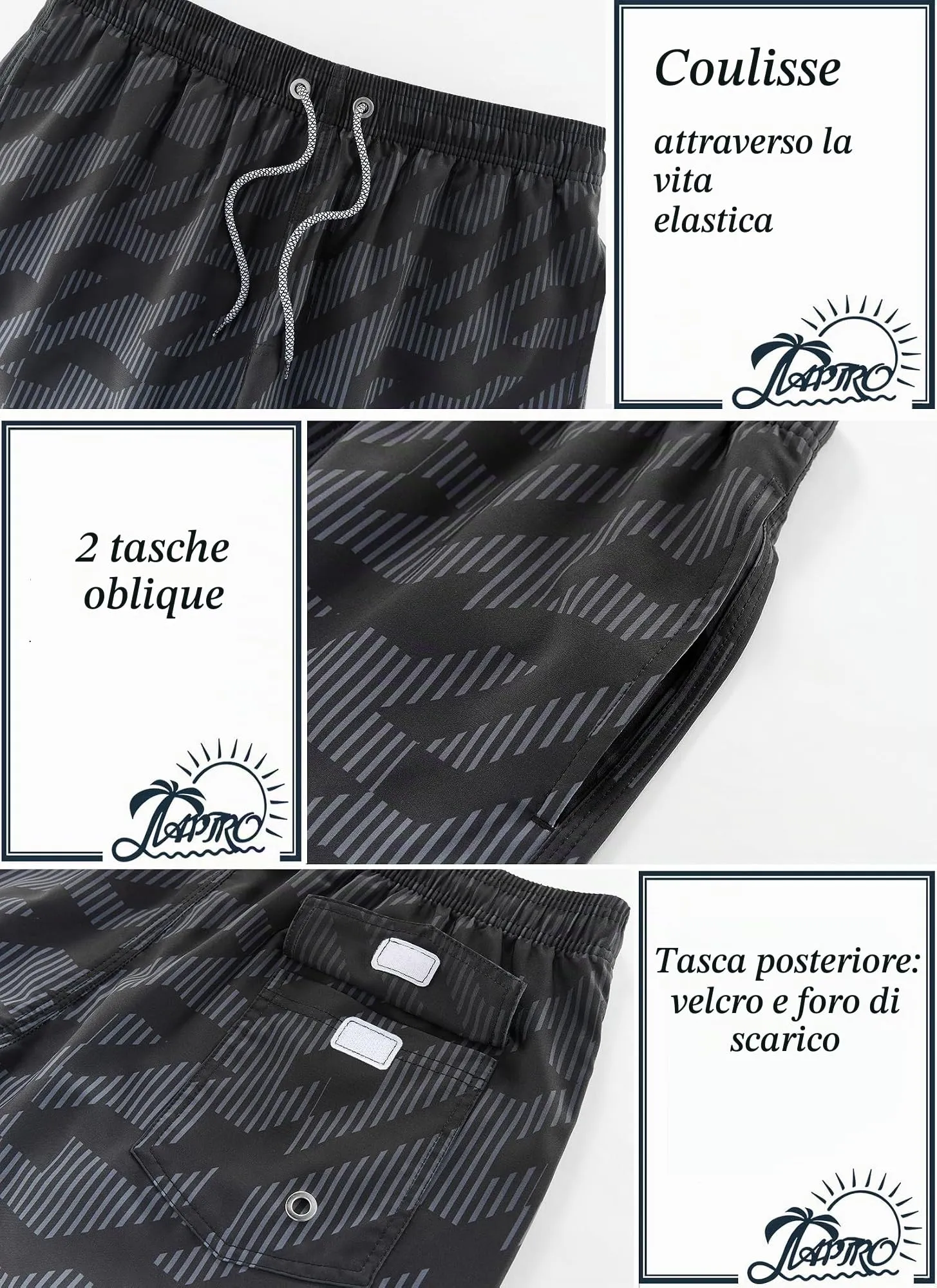 APTRO Costume da bagno da uomo lungo, asciugatura rapida, con slip interno, M - immagine 2