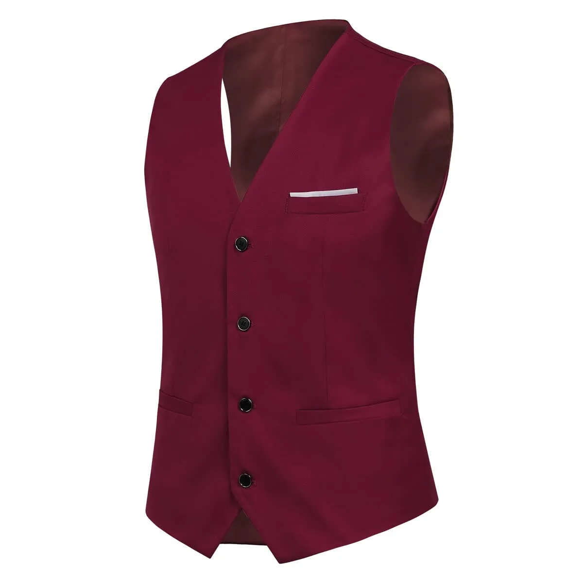 YOUTHUP Abito Uomo 3 Pezzi Slim Fit Blazer Gilet Pantaloni Vino Rosso 3XL - immagine 4