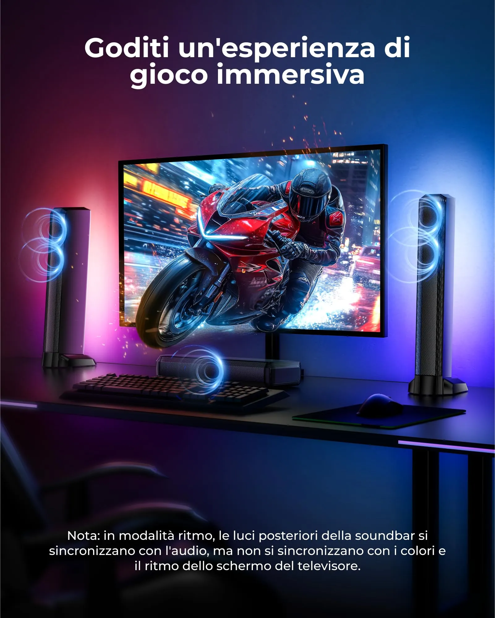 ULTIMEA Apollo S70 Ultra Soundbar Surround Virtuale 7.1ch, Subwoofer 6,5", 410W, Luci RGB, HDMI, App - immagine 8