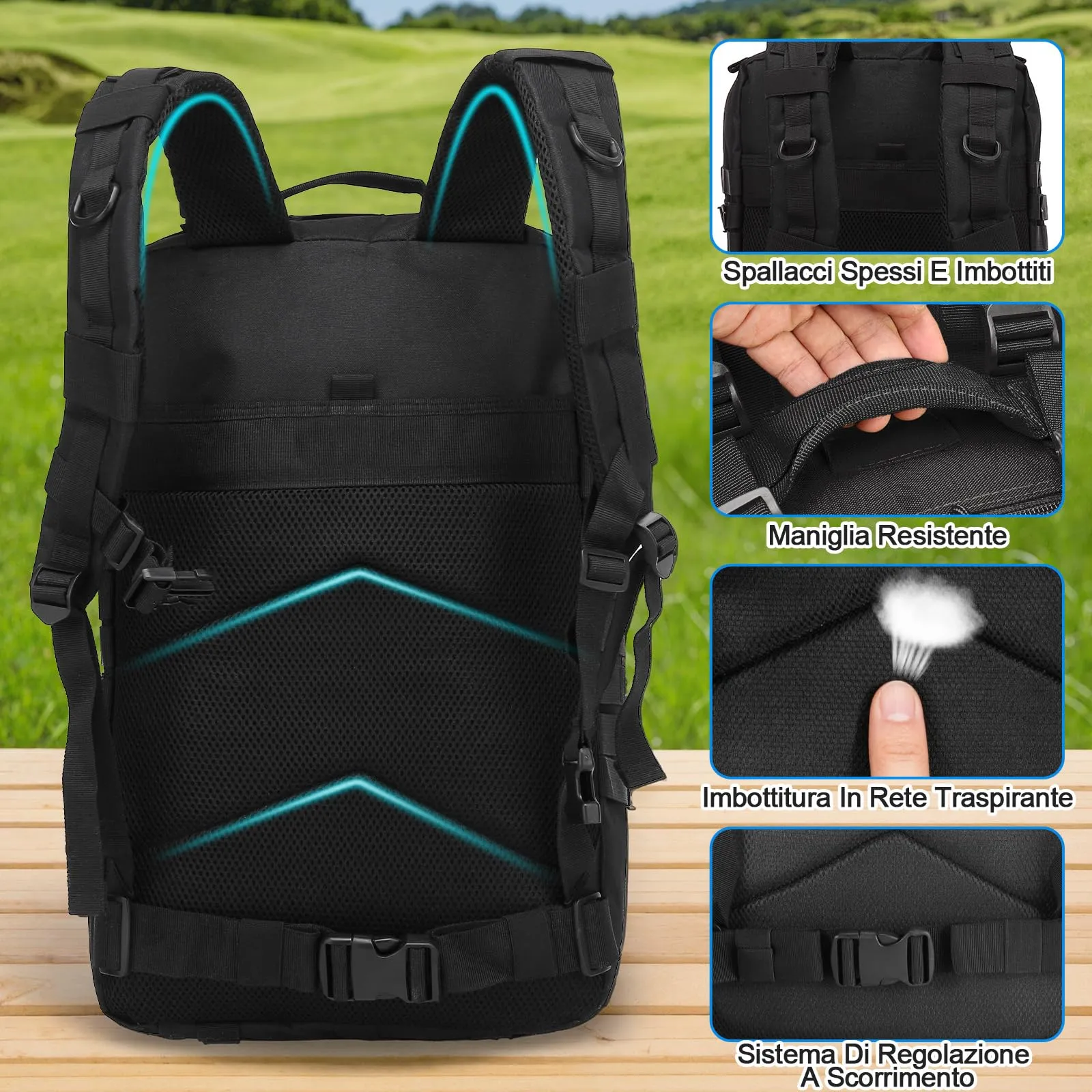 SHANNA Zaino Tattico Militare 45 Litri Impermeabile con Sistema Molle per Hiking, Campeggio e Trekking - immagine 4
