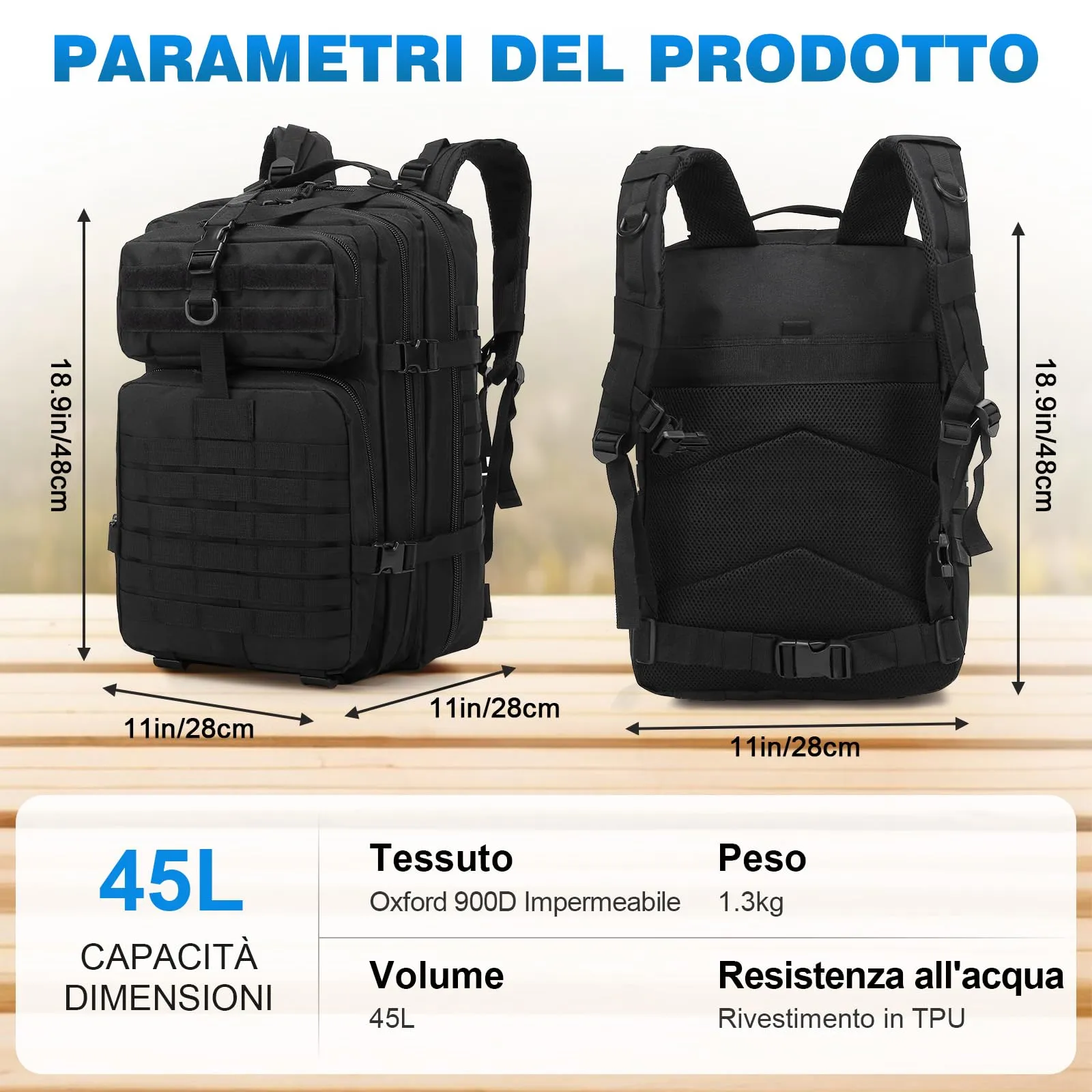 SHANNA Zaino Tattico Militare 45 Litri Impermeabile con Sistema Molle per Hiking, Campeggio e Trekking - immagine 5
