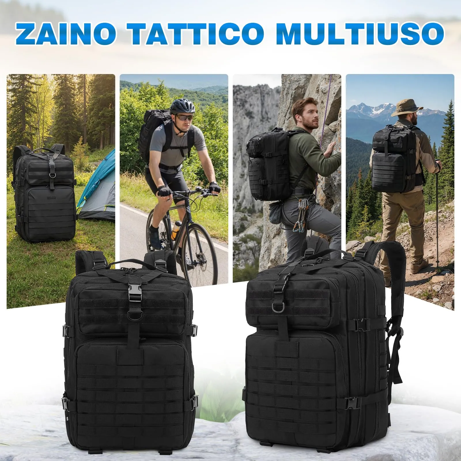 SHANNA Zaino Tattico Militare 45 Litri Impermeabile con Sistema Molle per Hiking, Campeggio e Trekking - immagine 7