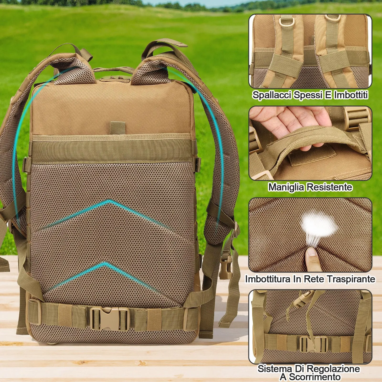 SHANNA Zaino Tattico Militare 45L Impermeabile con Sistema Molle per Hiking, Campeggio e Trekking - immagine 4