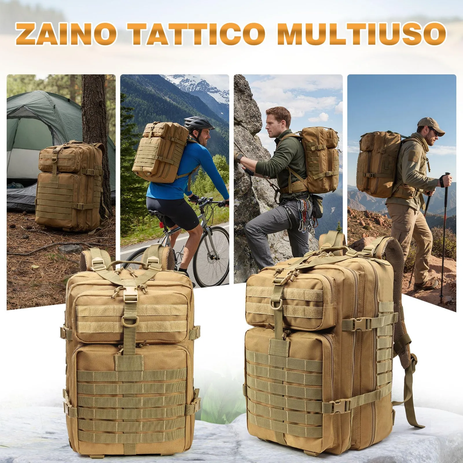 SHANNA Zaino Tattico Militare 45L Impermeabile con Sistema Molle per Hiking, Campeggio e Trekking - immagine 7