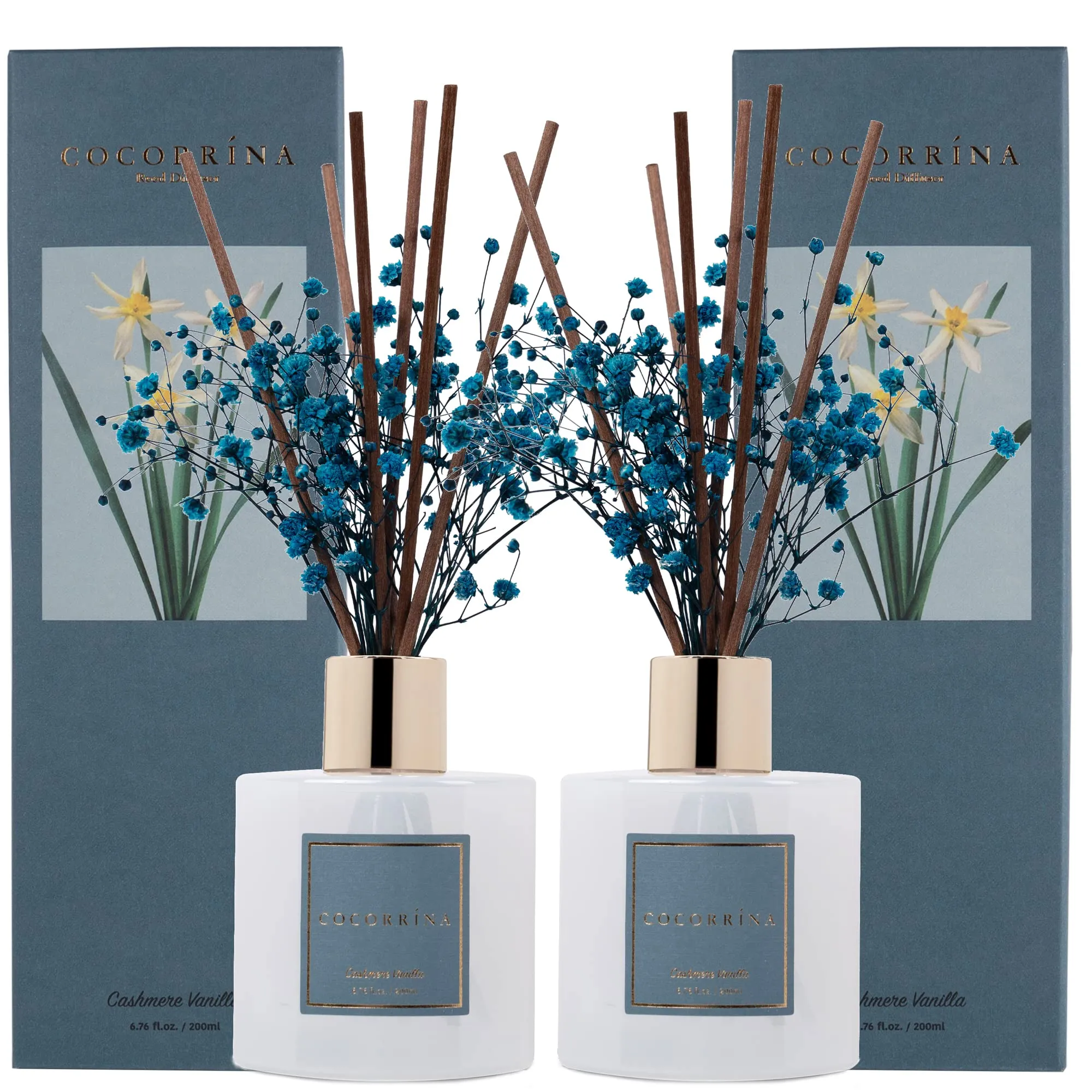 COCORRÍNA Diffusore Profumo Ambiente con Bastoncini, Cashmere Vanilla, 200ml, 2 Pack - immagine 1
