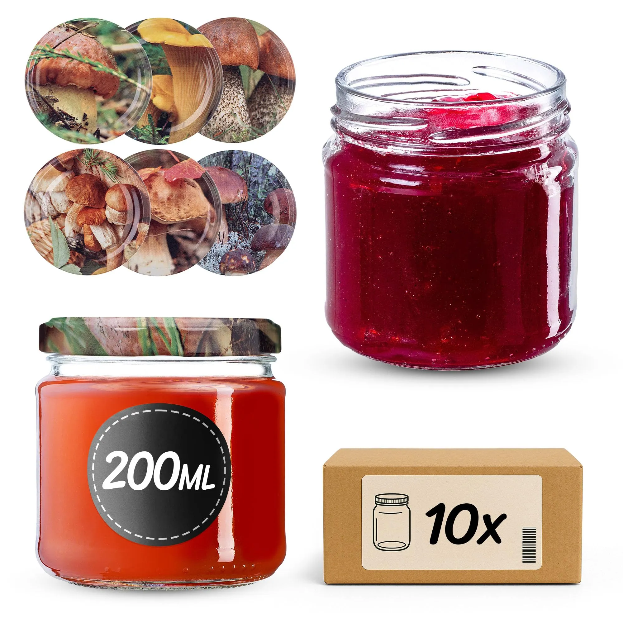 KADAX Set di 10 barattoli in vetro 200ml Ø66 con tappo a vite ermetico - immagine 1