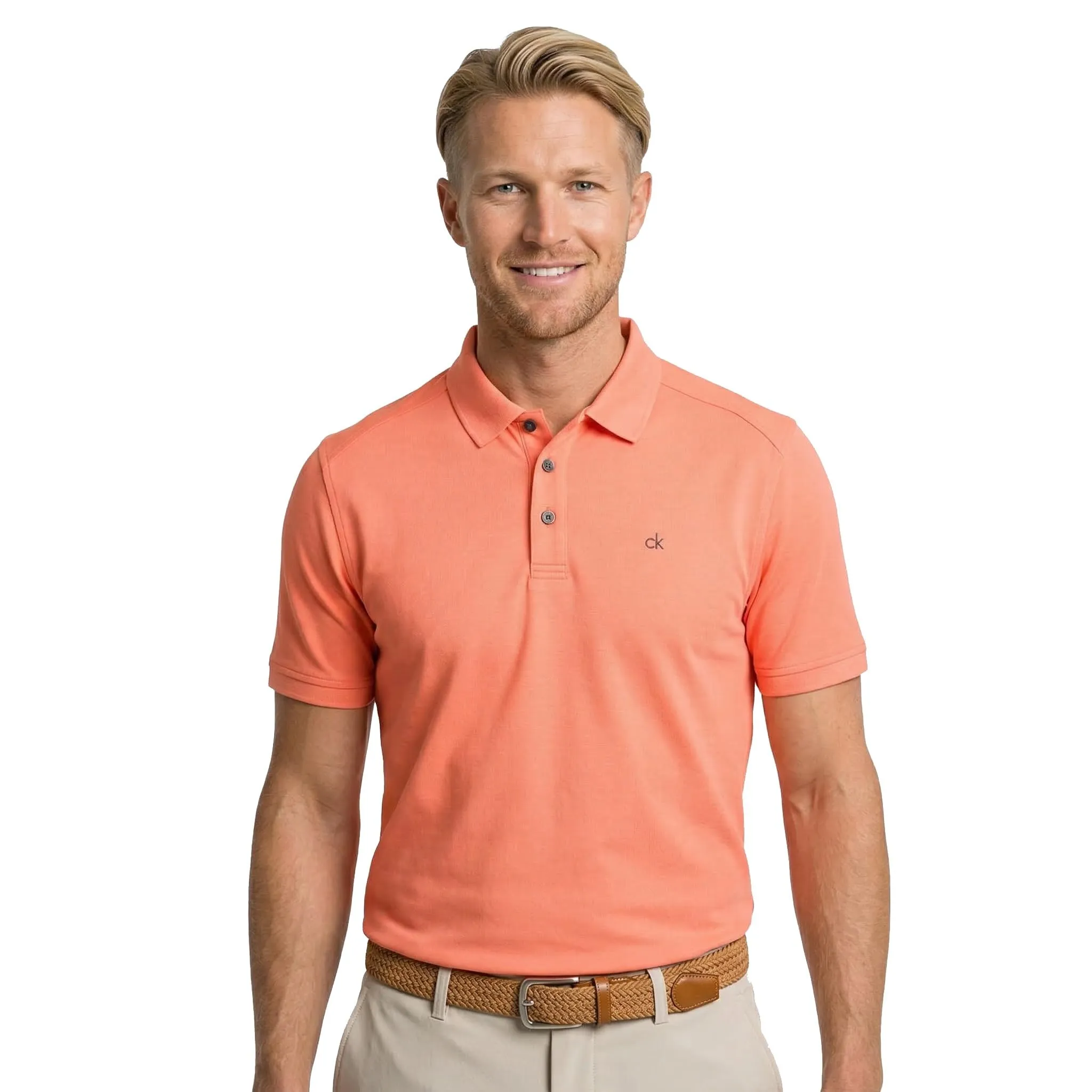 Calvin Klein Polo Golf Uomo Campus a 3 Bottoni Colletto - Papaya - S - immagine 2