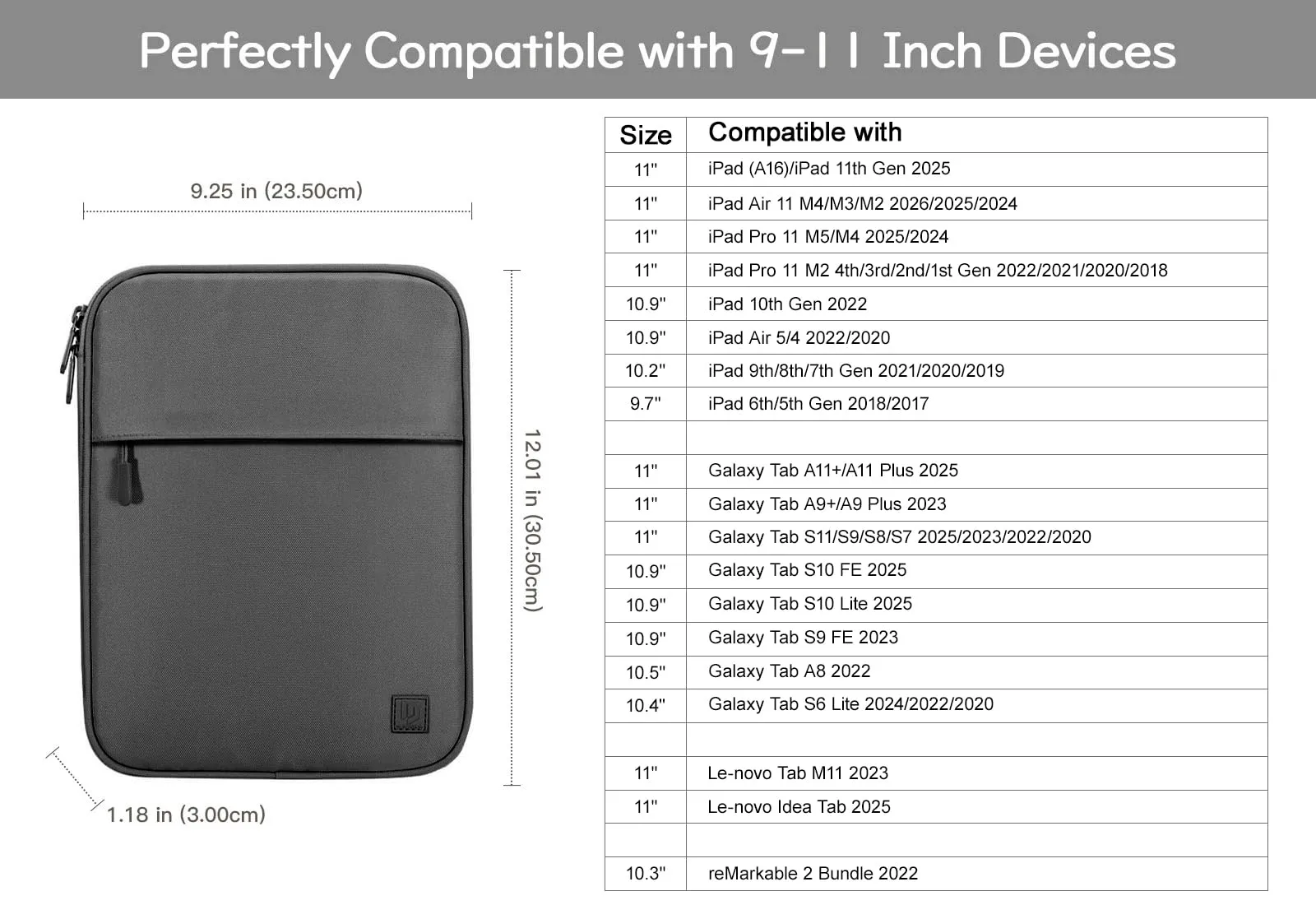 Dadanism Borsa Imbottita per Tablet 9-11 Pollici, Nero & Grigio - immagine 2