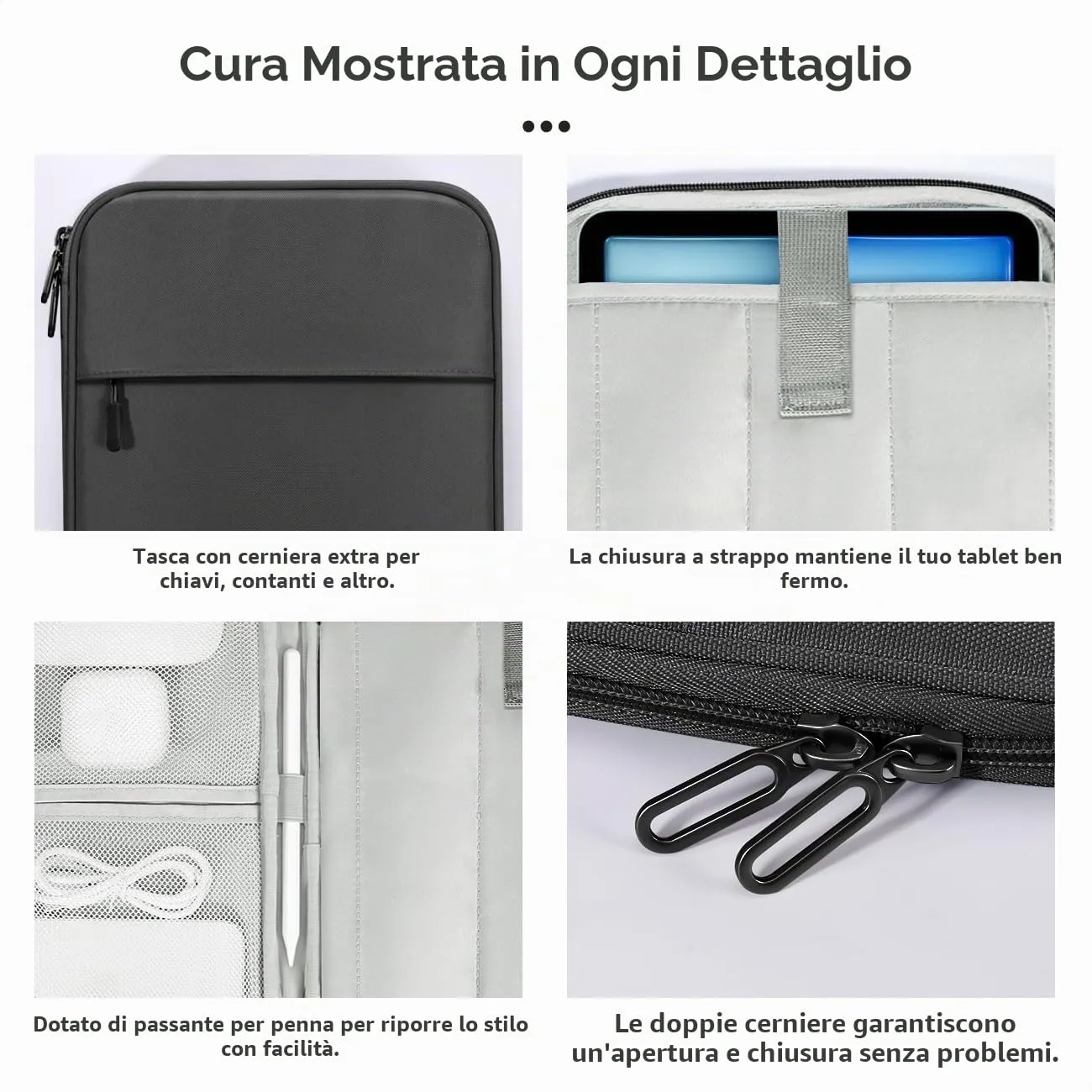Dadanism Borsa Imbottita per Tablet 9-11 Pollici, Nero & Grigio - immagine 5