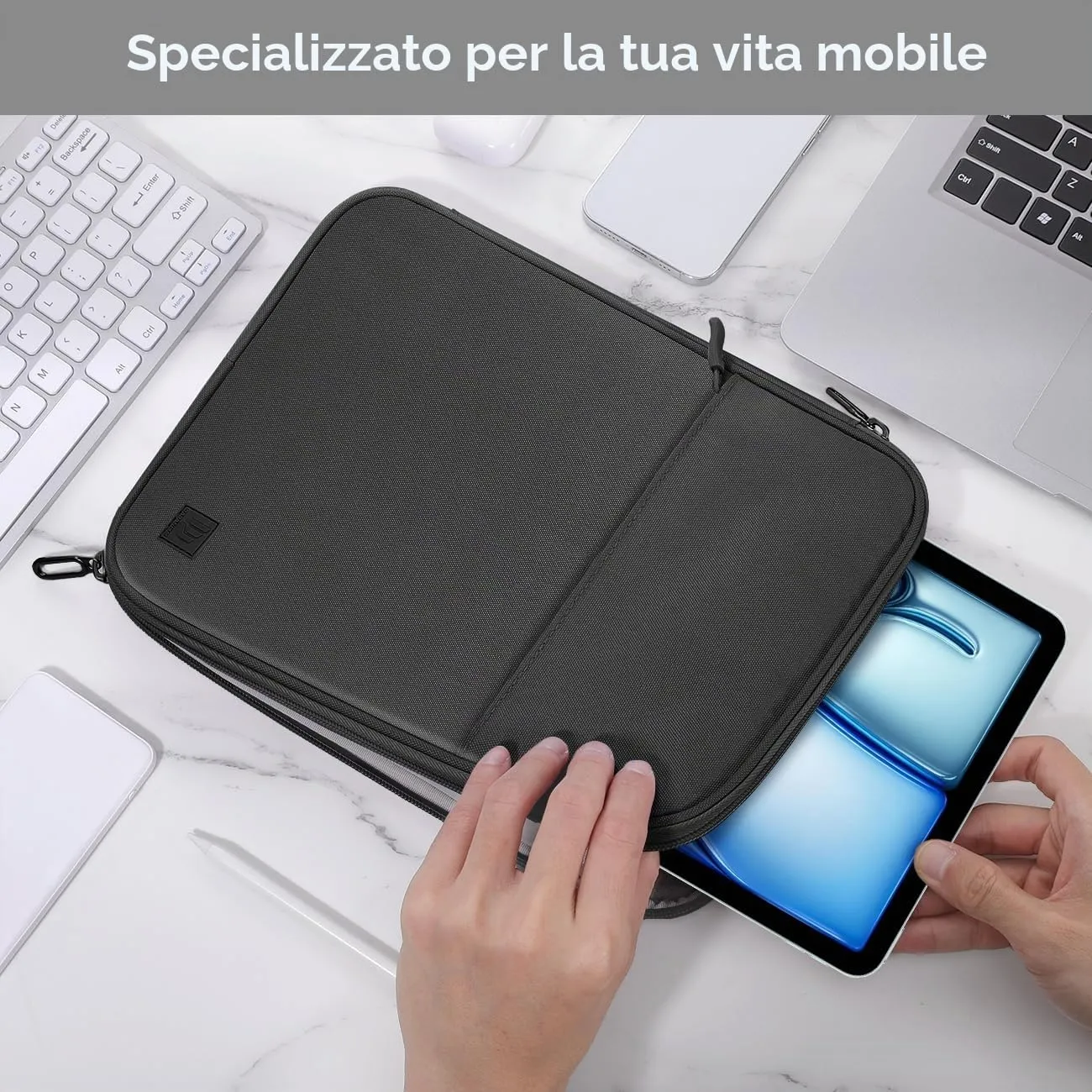 Dadanism Borsa Imbottita per Tablet 9-11 Pollici, Nero & Grigio - immagine 6
