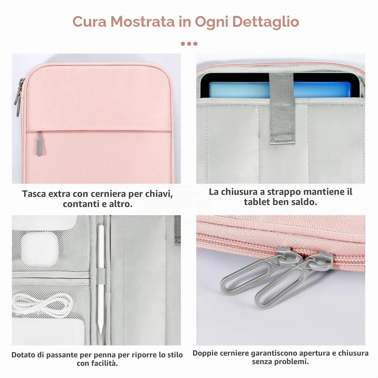 Dadanism Borsa Imbottita per Tablet 9-11 Pollici, Rosa - immagine 5