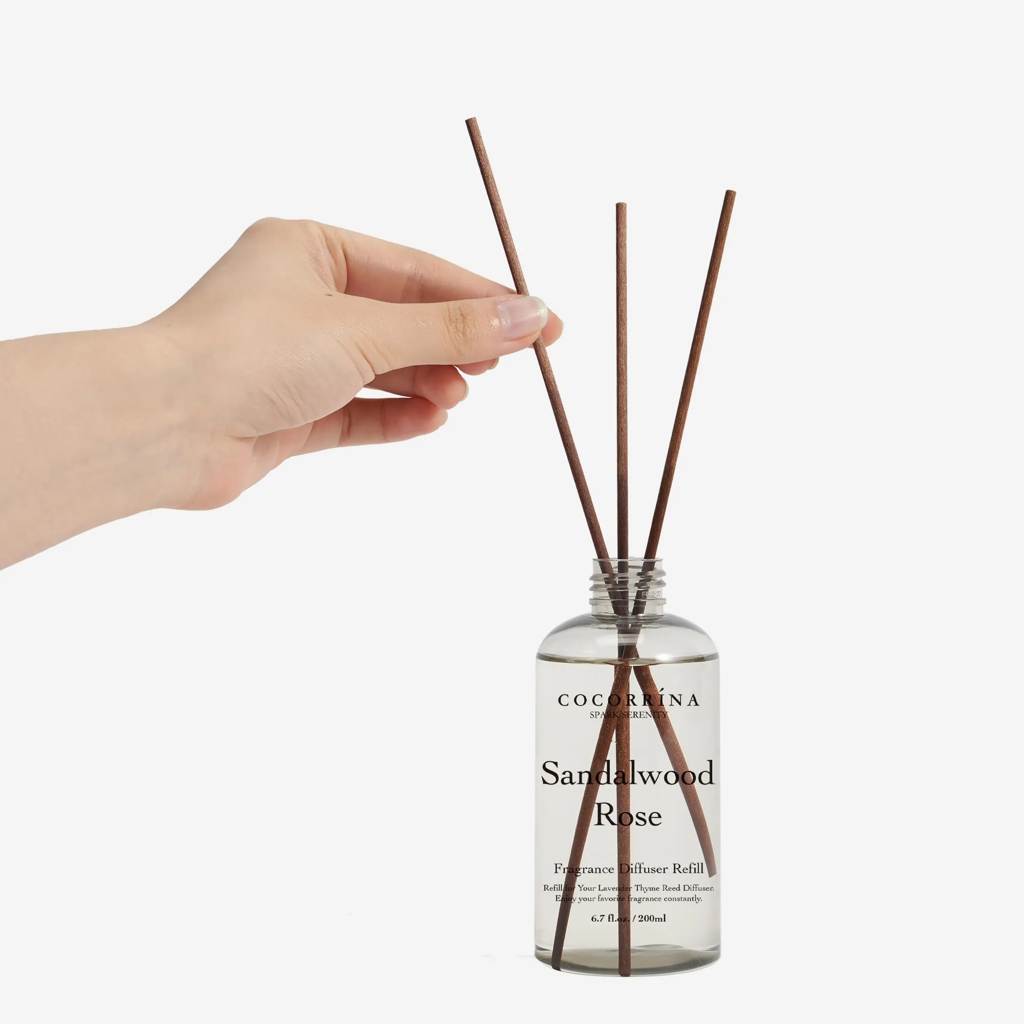 COCORRÍNA Ricarica Diffusore Ambiente Sandalwood Rose, 200ml con 8 Bastoncini - immagine 3