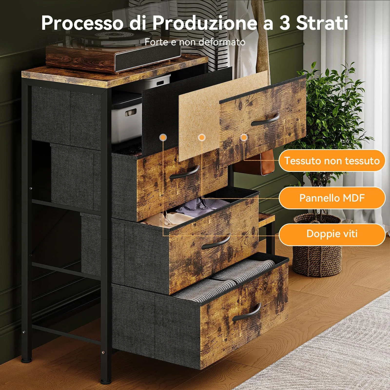 ODK Vintage Cassettiera Camera da Letto con Appendiabiti da Terra - immagine 2