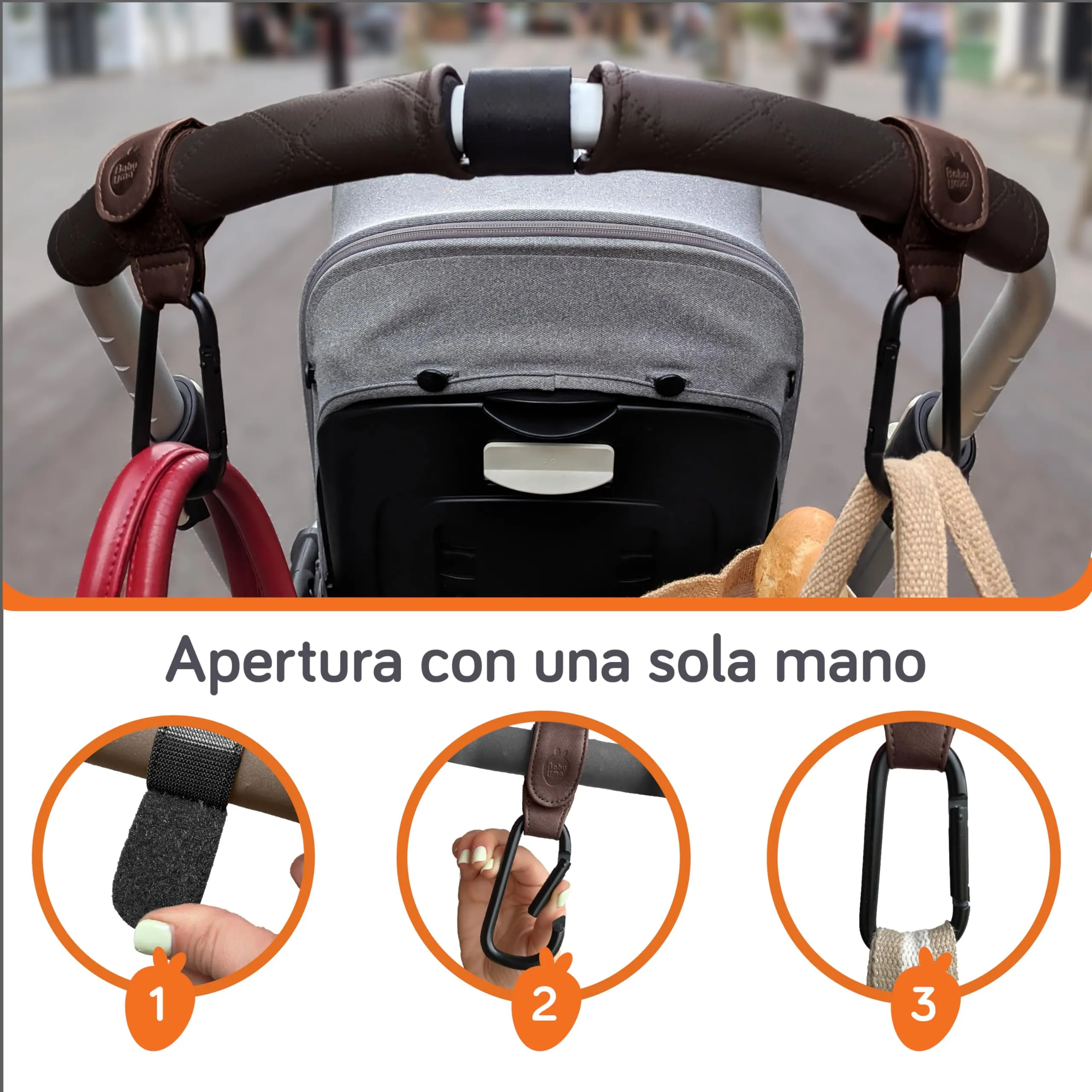 Baby Uma Ganci Passeggino Porta Borse in Similpelle, 2 Pezzi - immagine 5