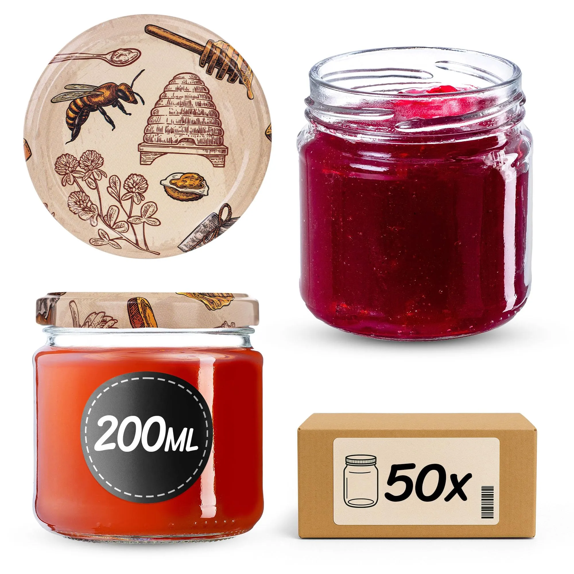 KADAX Set di 50 barattoli in vetro 200ml Ø66 con tappo a vite ermetico - immagine 1