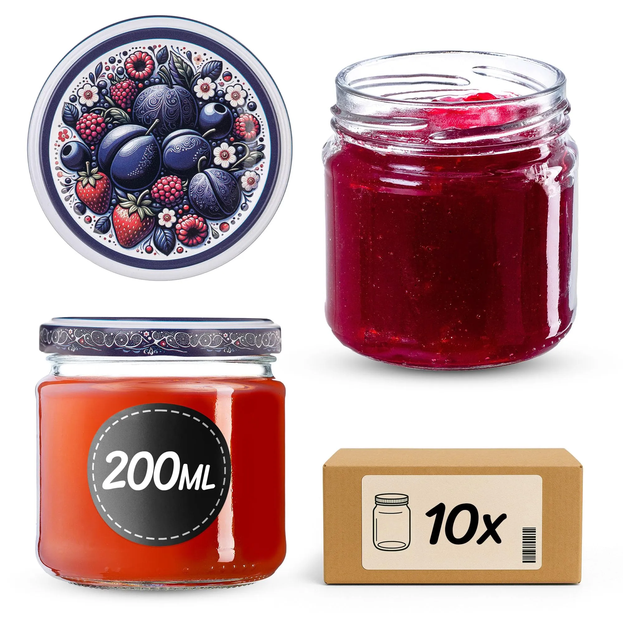 KADAX Set di 10 barattoli in vetro 200ml Ø66 con tappo a vite ermetico - immagine 1