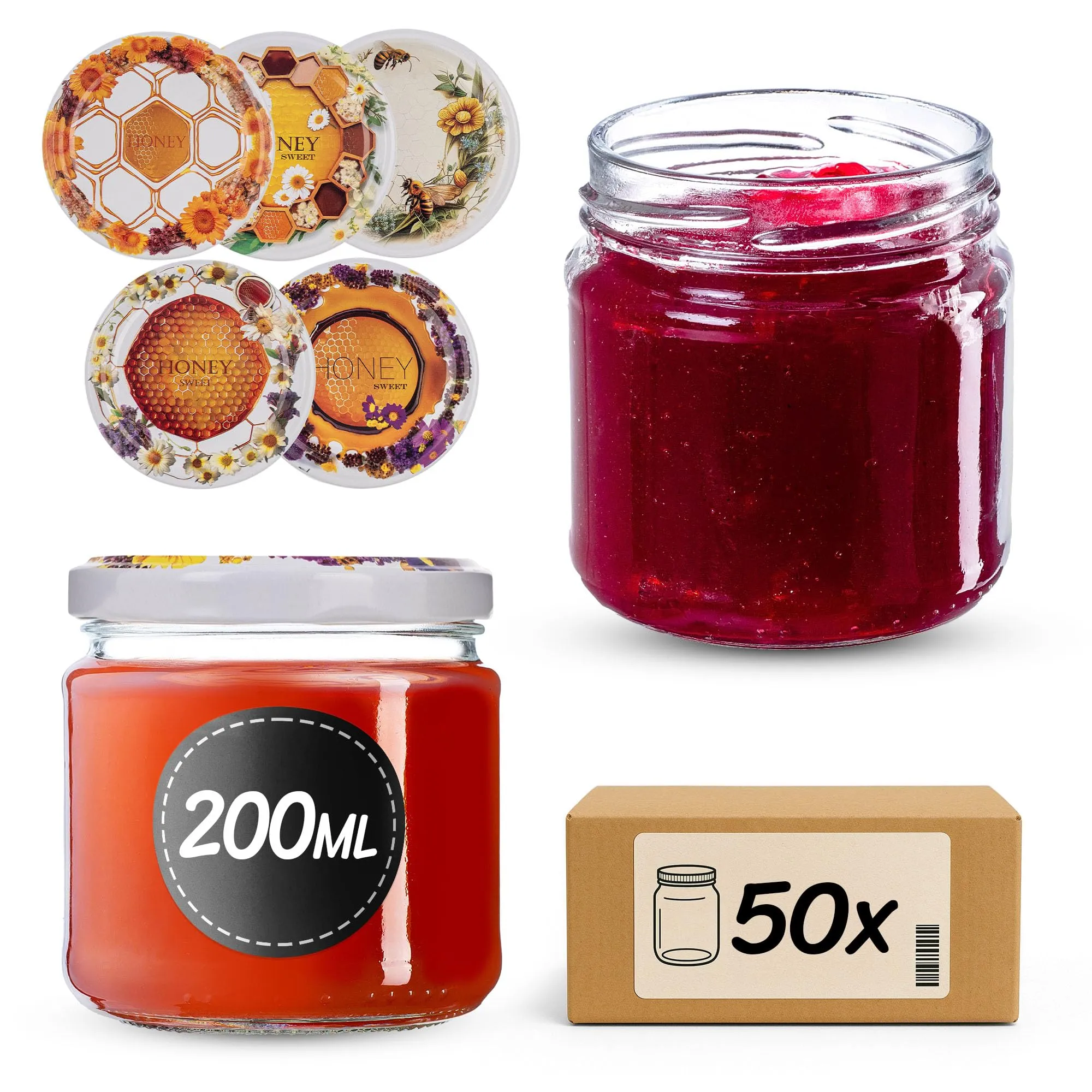 KADAX Set di 50 barattoli in vetro 200ml Ø66 con tappo a vite ermetico - immagine 1
