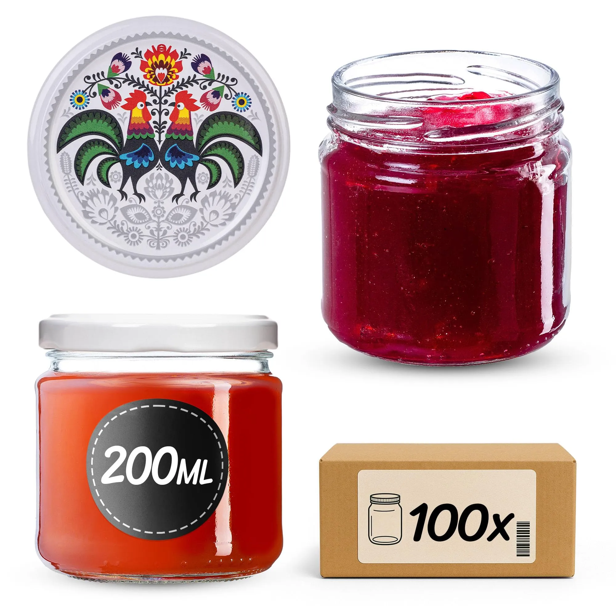 KADAX Set di 100 barattoli in vetro 200ml Ø66 con tappo a vite ermetico - immagine 1