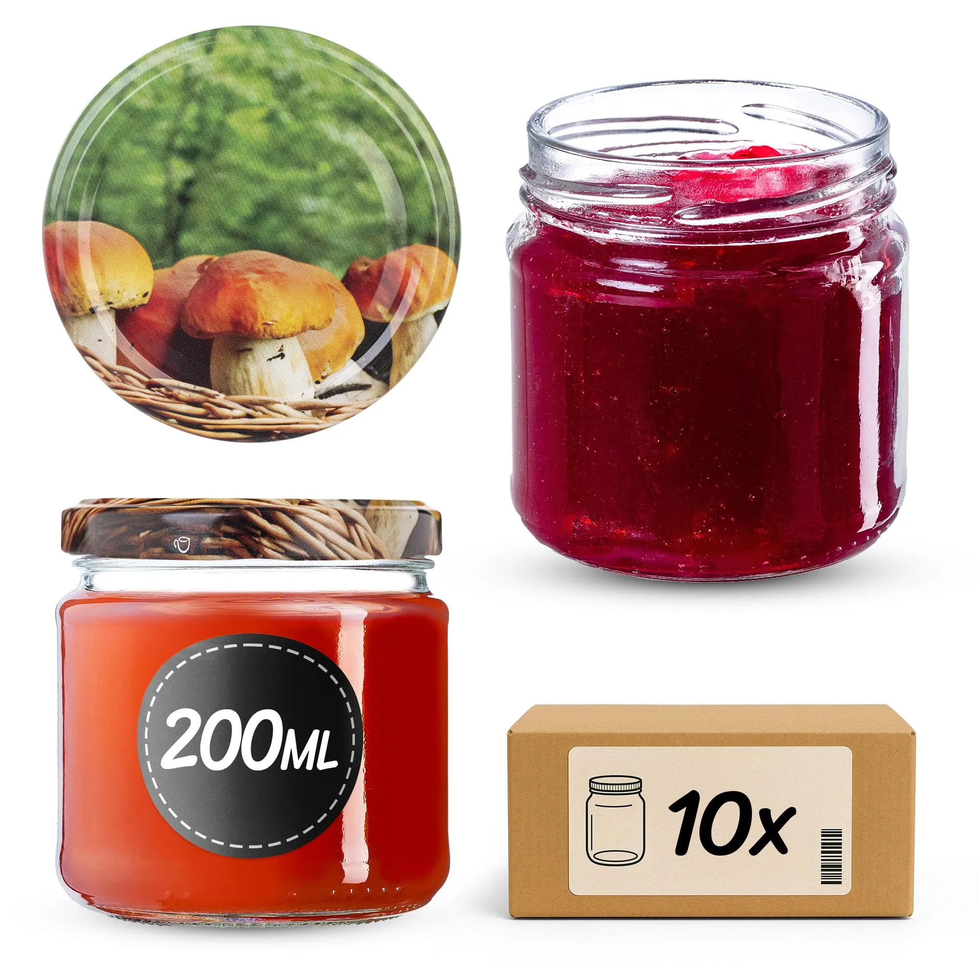 KADAX Set di 10 barattoli in vetro 200ml Ø66 con tappo a vite ermetico - immagine 1