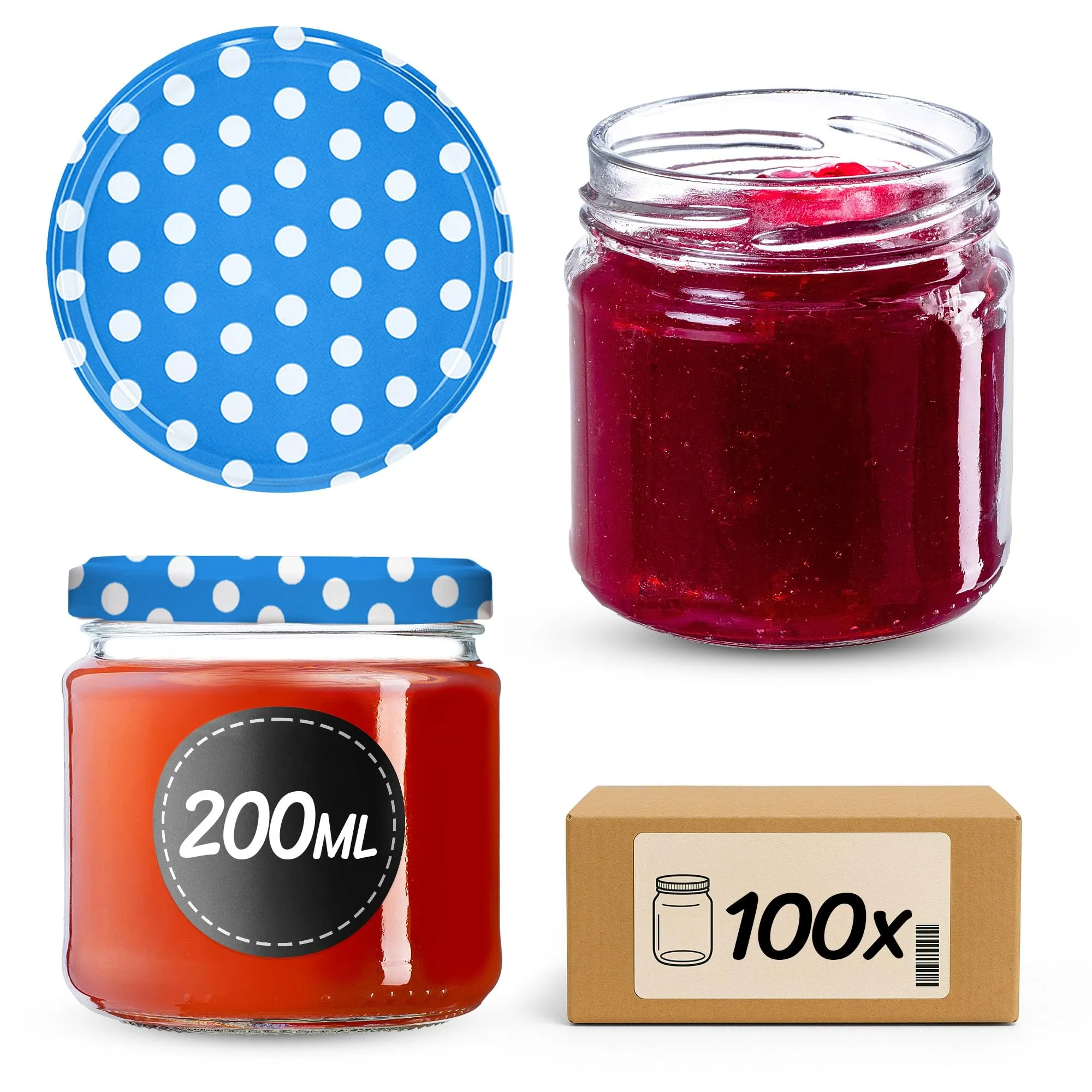 KADAX Set di 100 barattoli in vetro 200ml Ø66 con tappo a vite ermetico - immagine 1