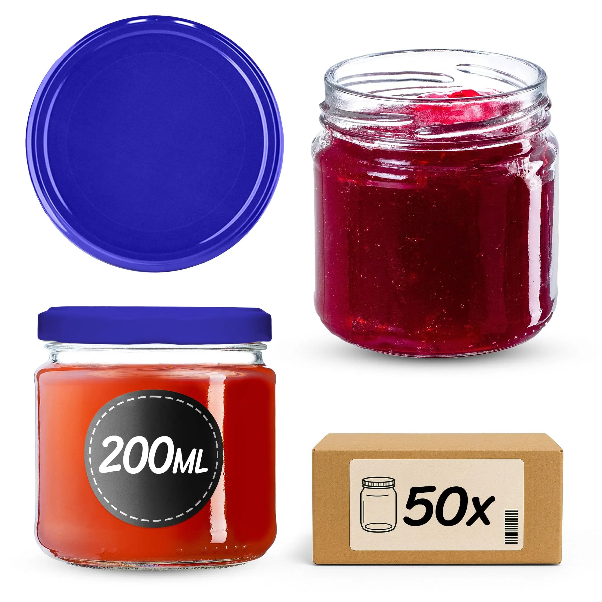 KADAX Set di 50 barattoli in vetro 200ml Ø66 con tappo a vite ermetico - immagine 1