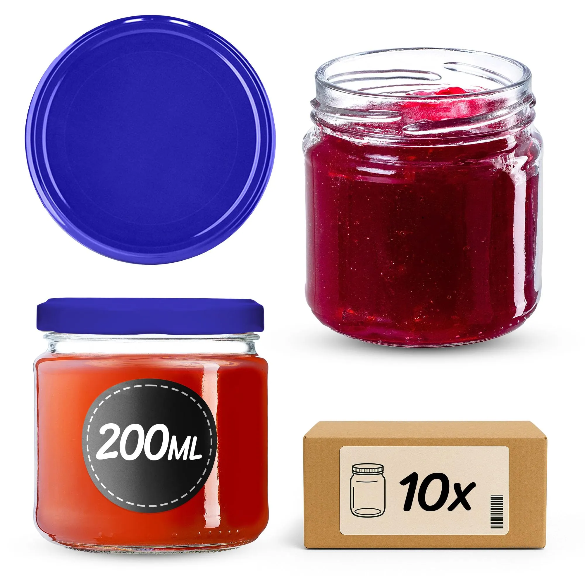 KADAX Set di 10 barattoli in vetro 200ml Ø66 con tappo a vite ermetico - immagine 1