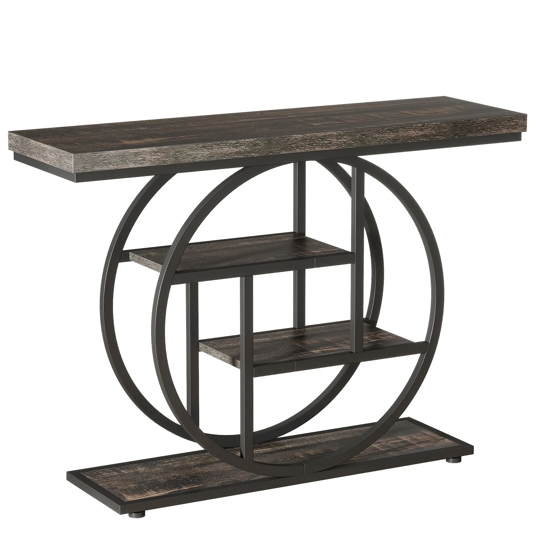 Tribesigns Tavolo Consolle Industriale 4 Livelli con Base Circolare, 104,1 cm, Nero Antracite - immagine 9