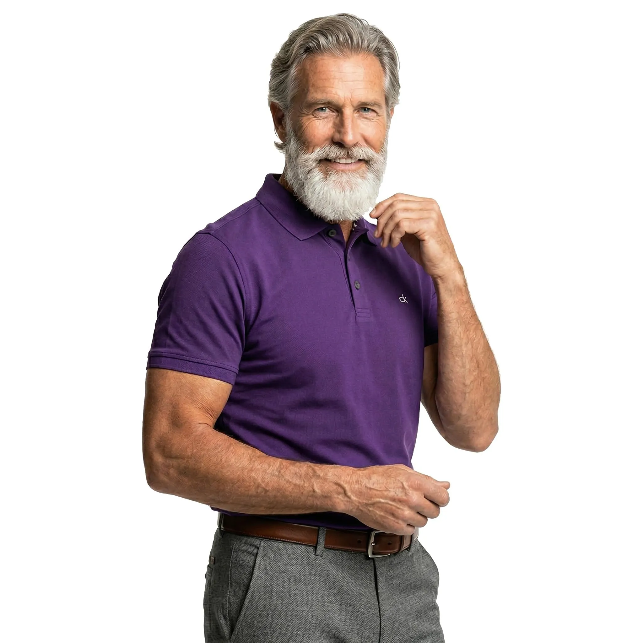 Calvin Klein Polo Golf Uomo Campus a 3 Bottoni, Viola, L - immagine 2