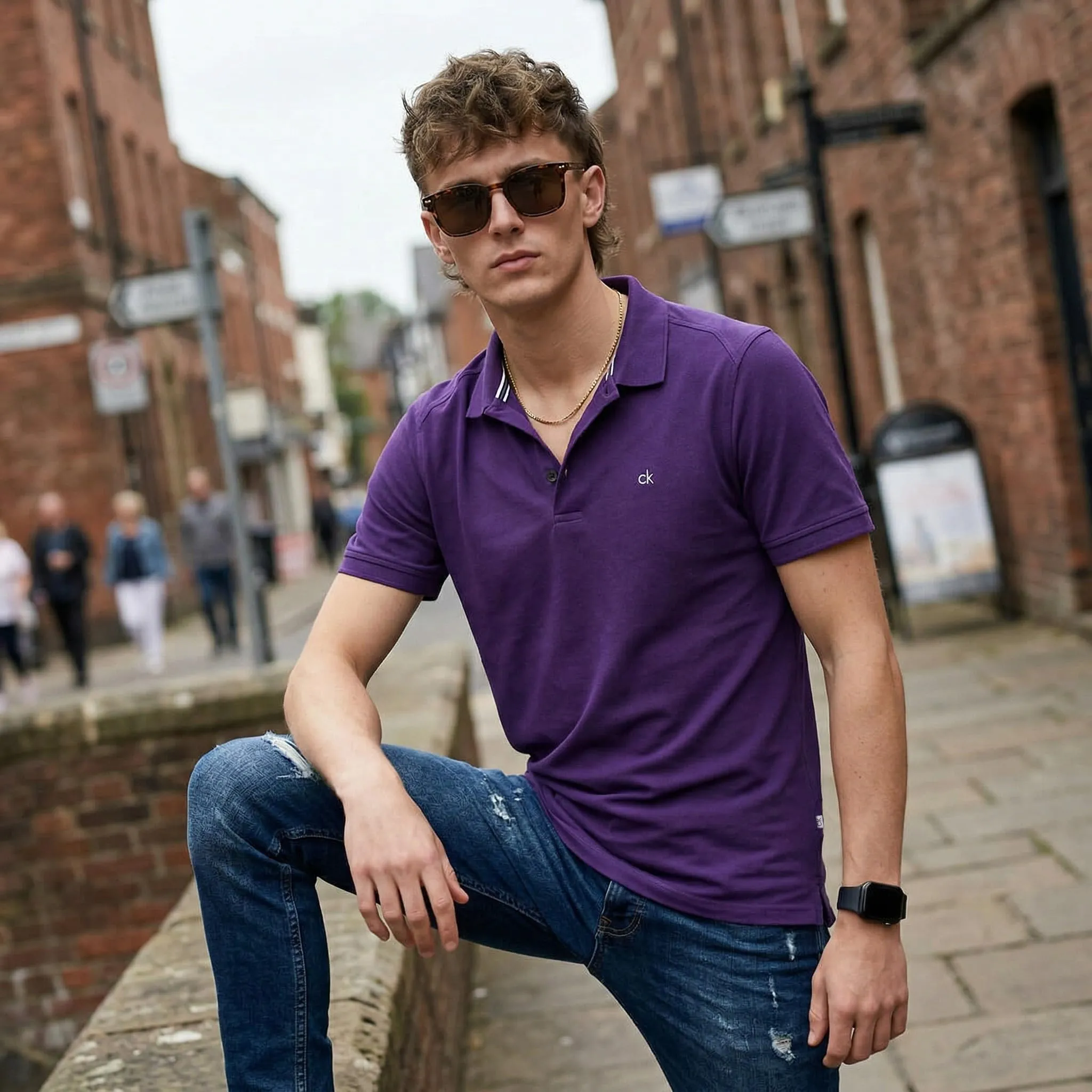 Calvin Klein Polo Golf Uomo Campus a 3 Bottoni, Viola, L - immagine 7