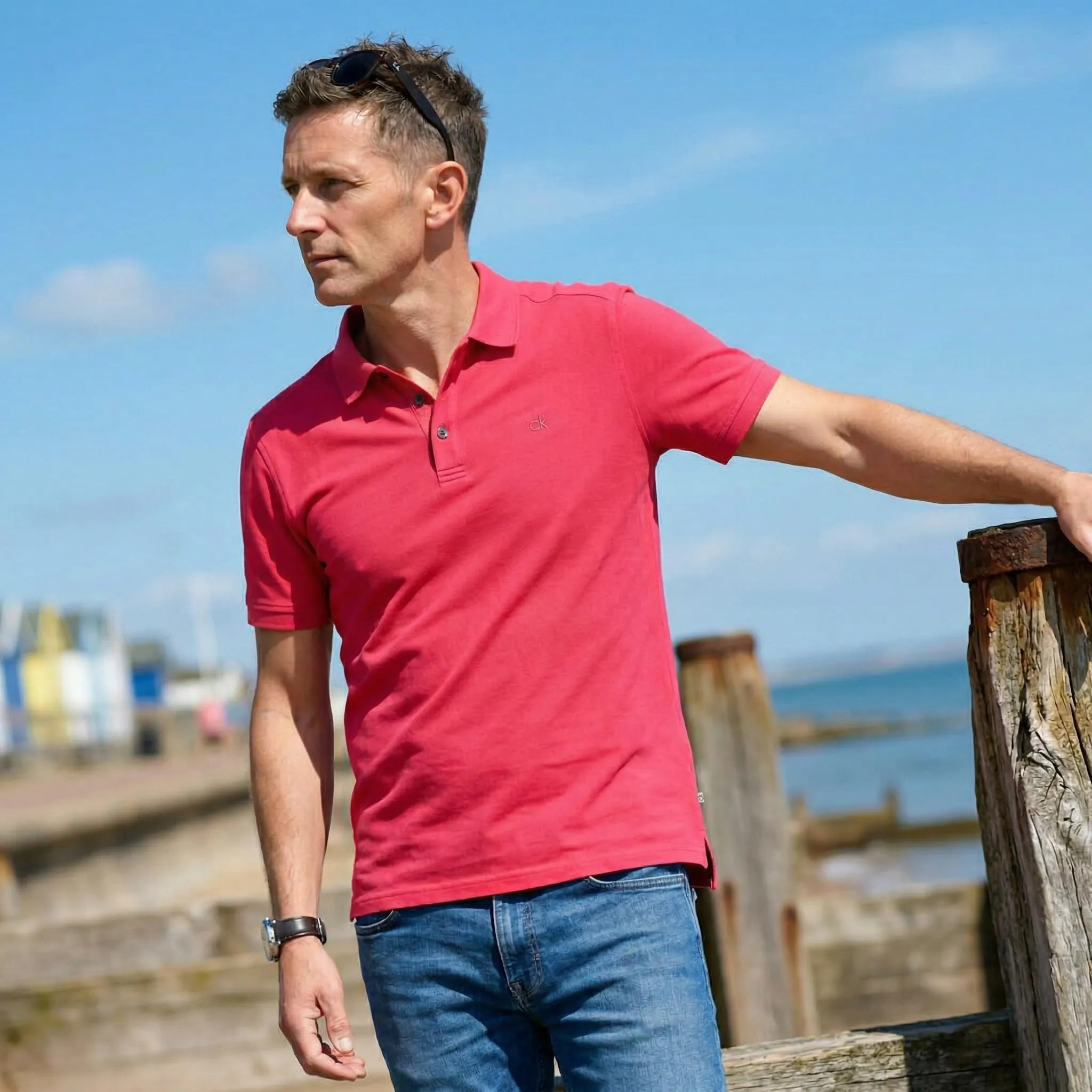 Calvin Klein Polo Golf Uomo Campus a 3 Bottoni - Lampone - XL - immagine 7