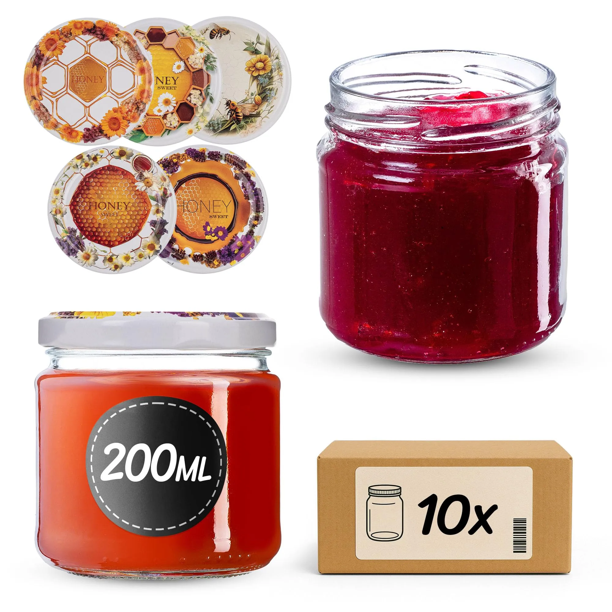 KADAX Set di 10 barattoli in vetro 200ml Ø66 con tappo a vite ermetico - immagine 1