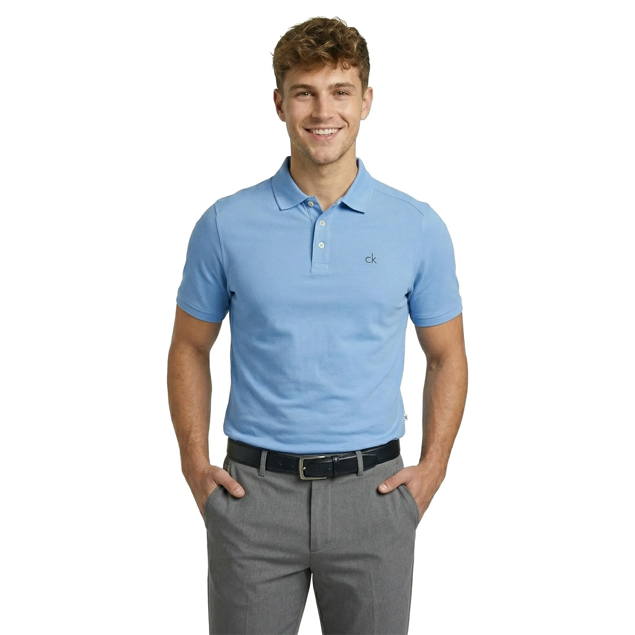 Calvin Klein Polo Golf Uomo Campus Colletto a Coste - Cielo - 5XL - immagine 2